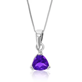 0.60 cttw Purple Amethyst Pendant Necklace .925 Sterling Silver 6 MM Trillion