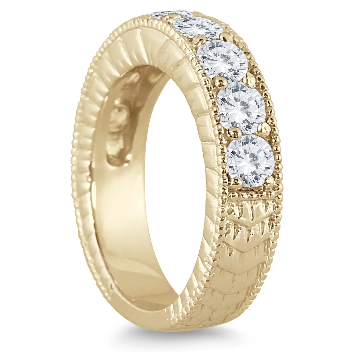 1 1/2 Carat TW Diamond Engraved Antique Ring in 10K Yellow Gold