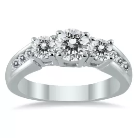 1 1/2 Carat TW Diamond Three Stone Ring in 10K White Gold