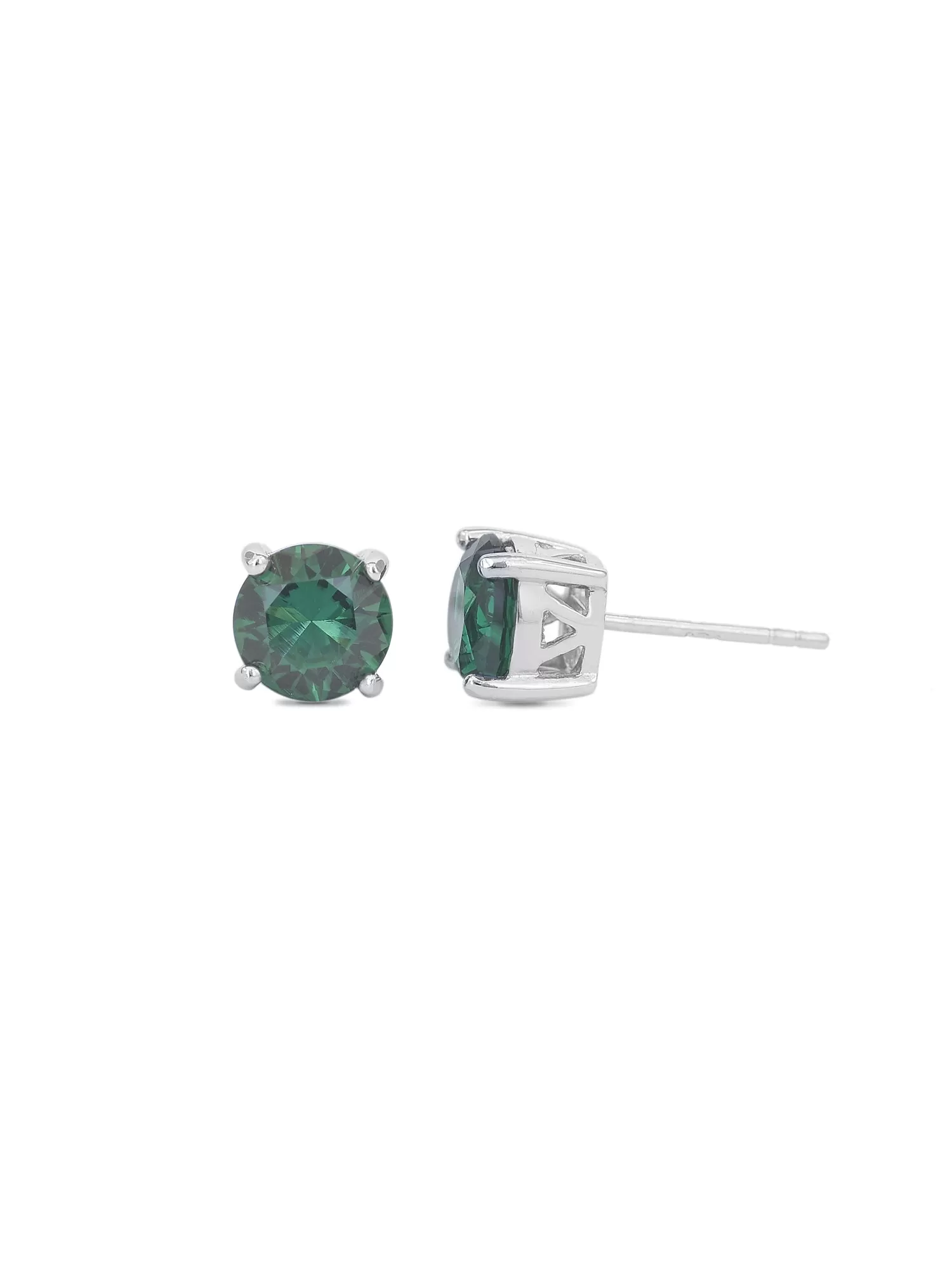 1.25 Carat Green Emerald Daily Wear Solitaire Studs In Sterling Silver