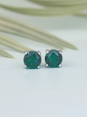 1.25 Carat Green Emerald Daily Wear Solitaire Studs In Sterling Silver