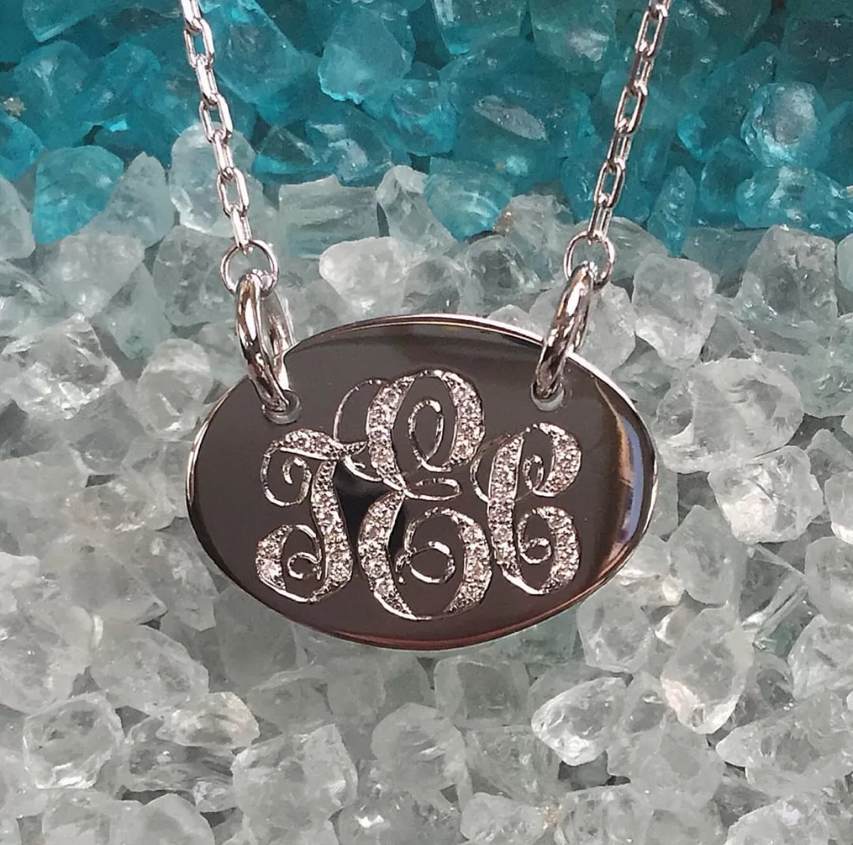 14K Diamond Monogram Disc Necklace