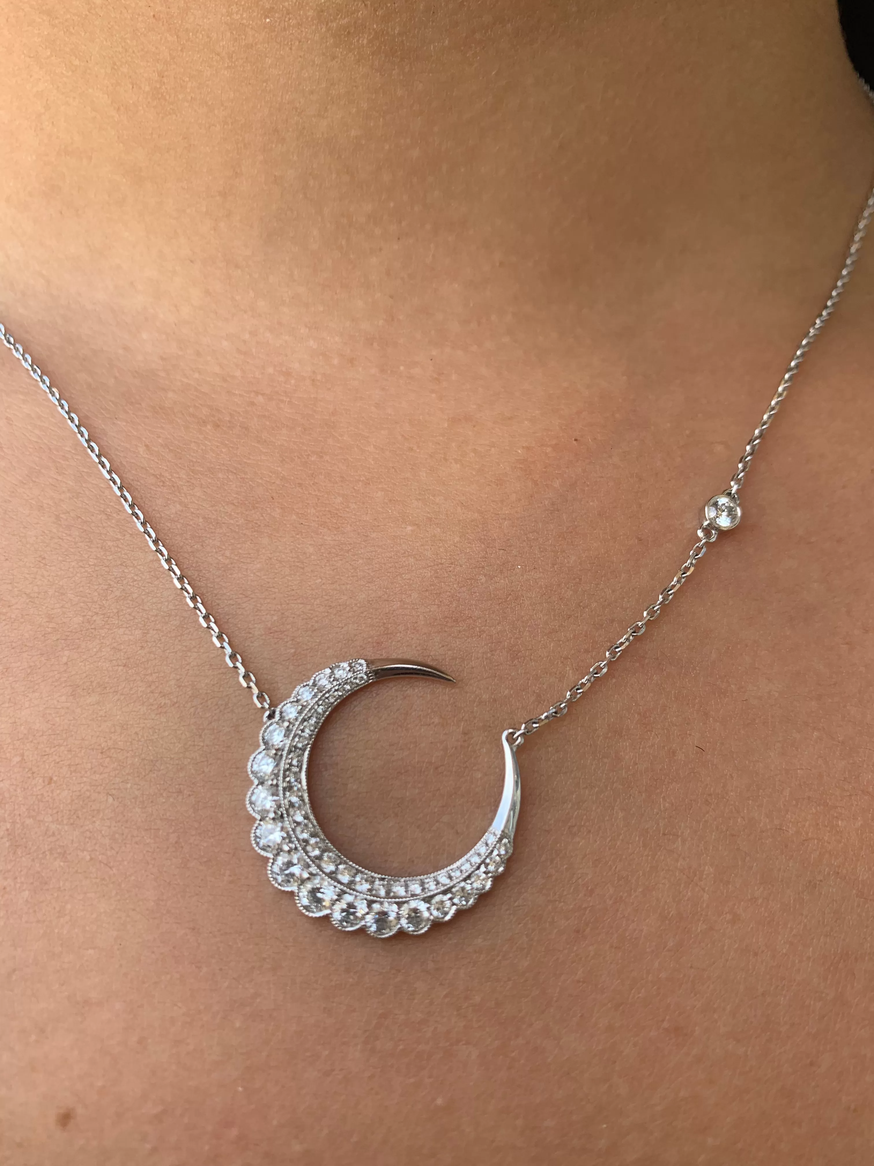 14k Gold Crescent Moon Diamond Pendant