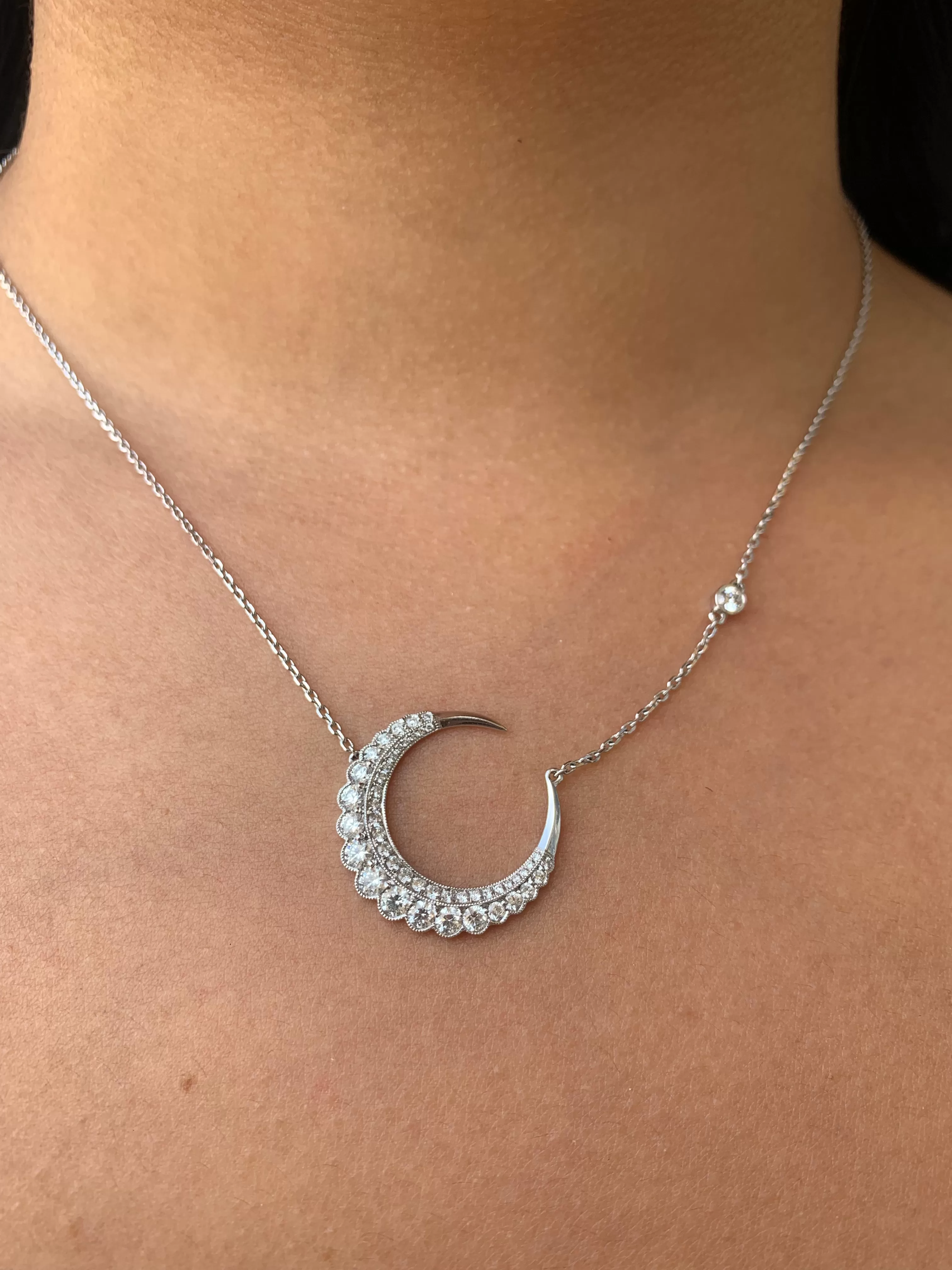 14k Gold Crescent Moon Diamond Pendant