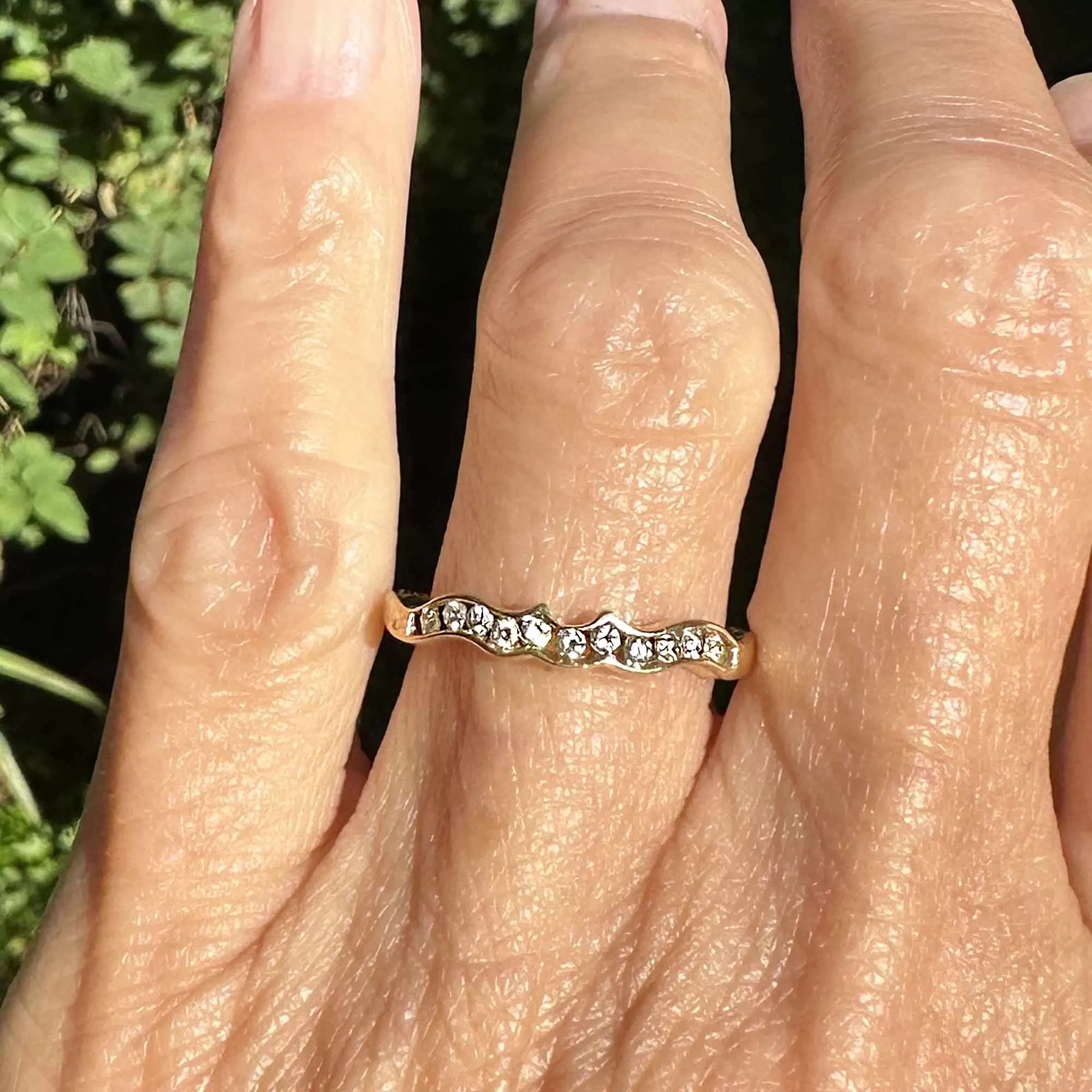 14K Gold Diamond Half Eternity Wave Ring Band