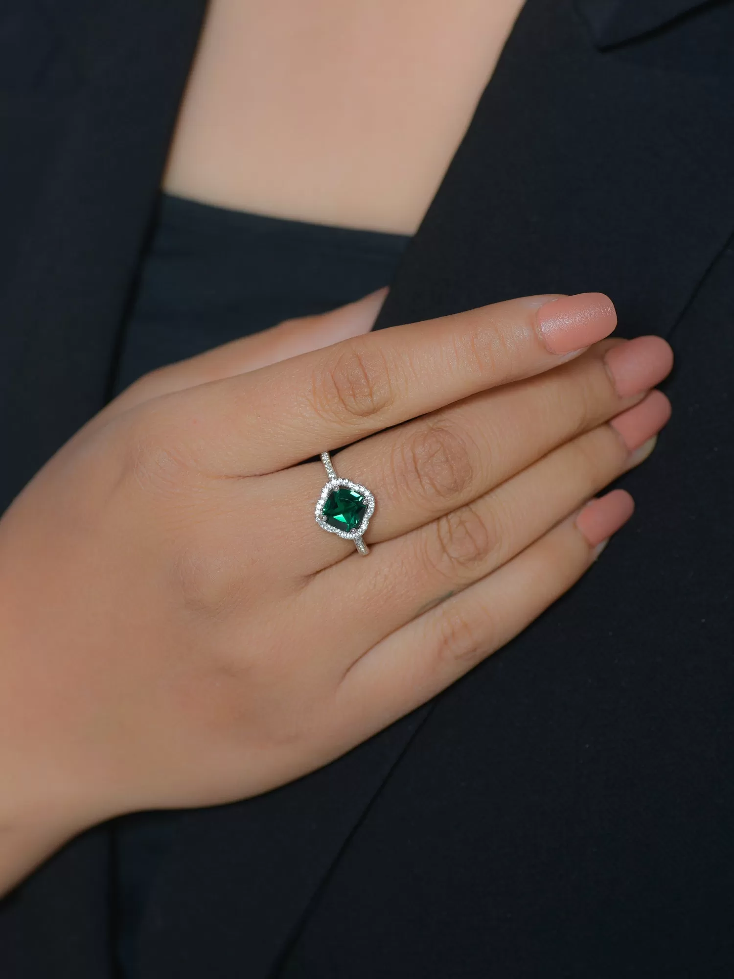 1.5 Carat Emerald Green Flower Halo Ring For Women