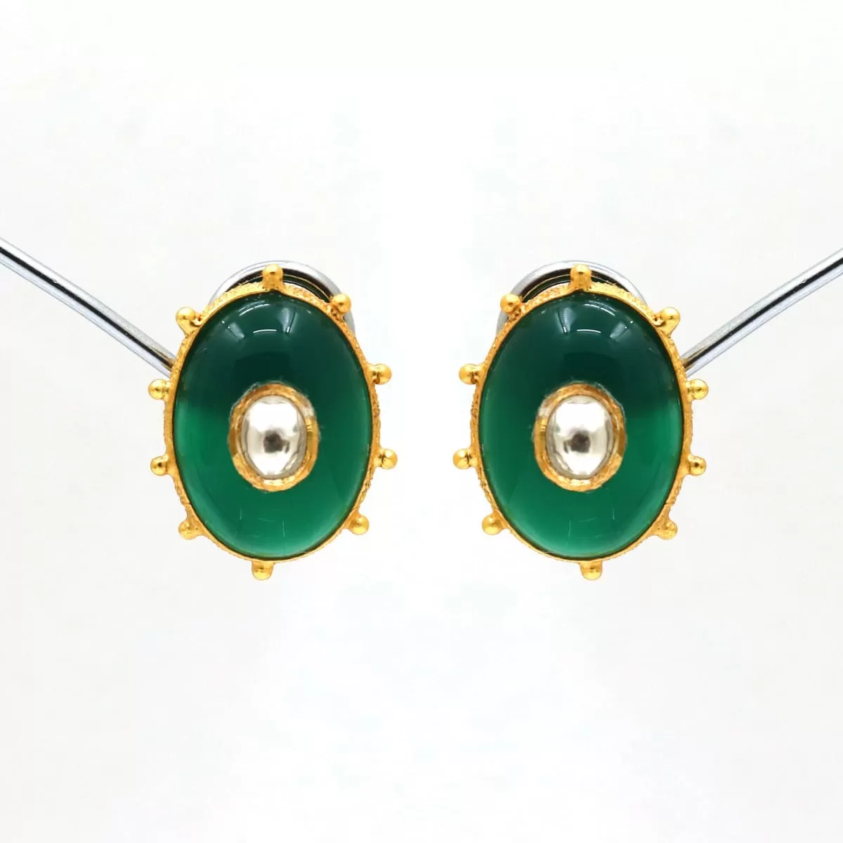 18k gold plated silver earring, 925 silver earring with green onyx natural stone, Indian handmade jewelry, traditional earring for woman