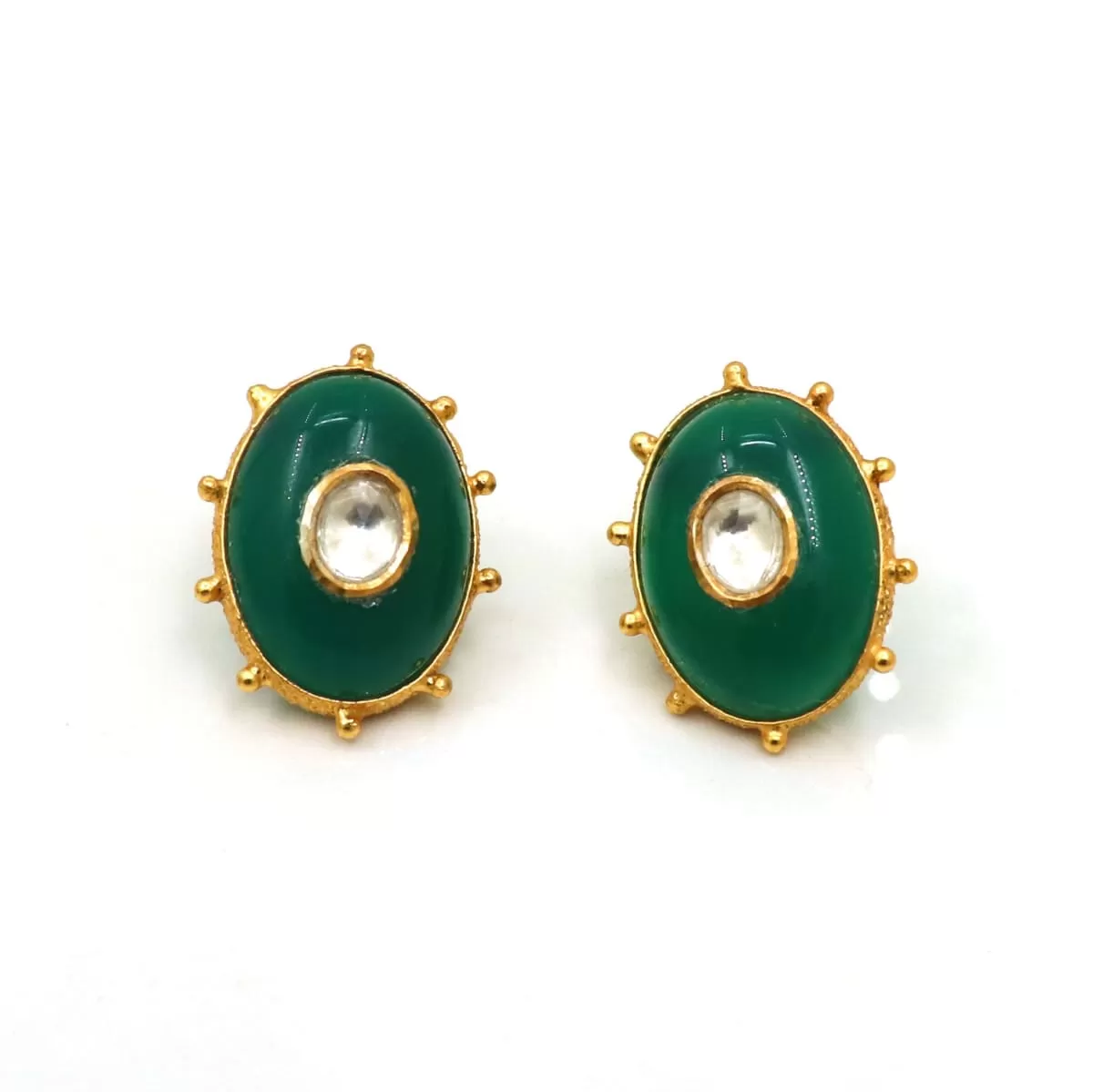 18k gold plated silver earring, 925 silver earring with green onyx natural stone, Indian handmade jewelry, traditional earring for woman