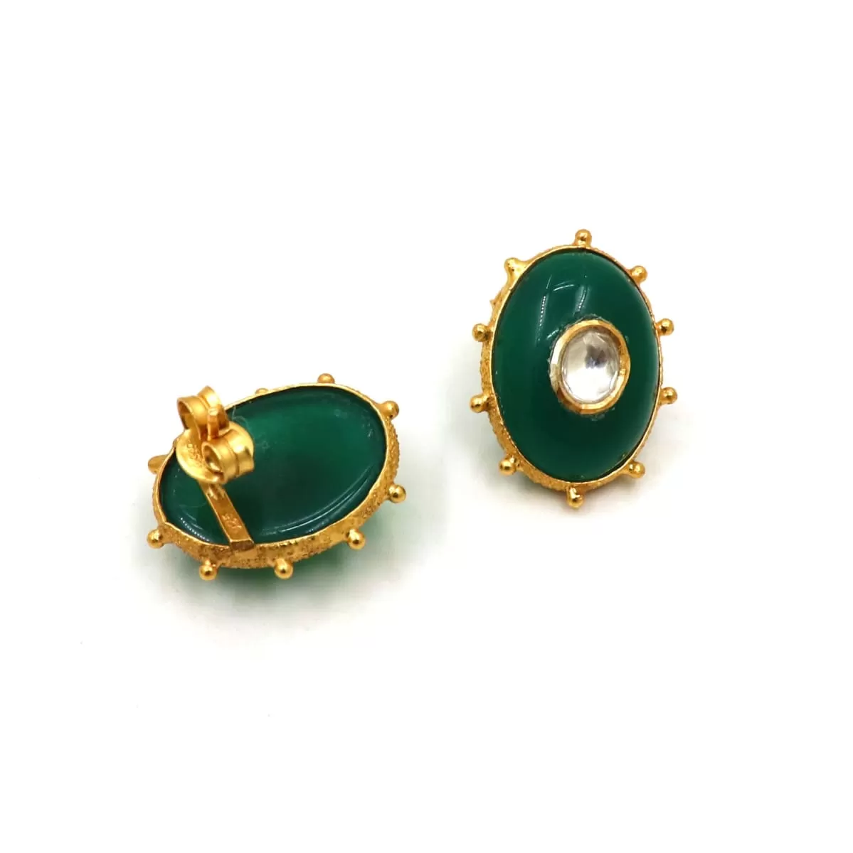 18k gold plated silver earring, 925 silver earring with green onyx natural stone, Indian handmade jewelry, traditional earring for woman