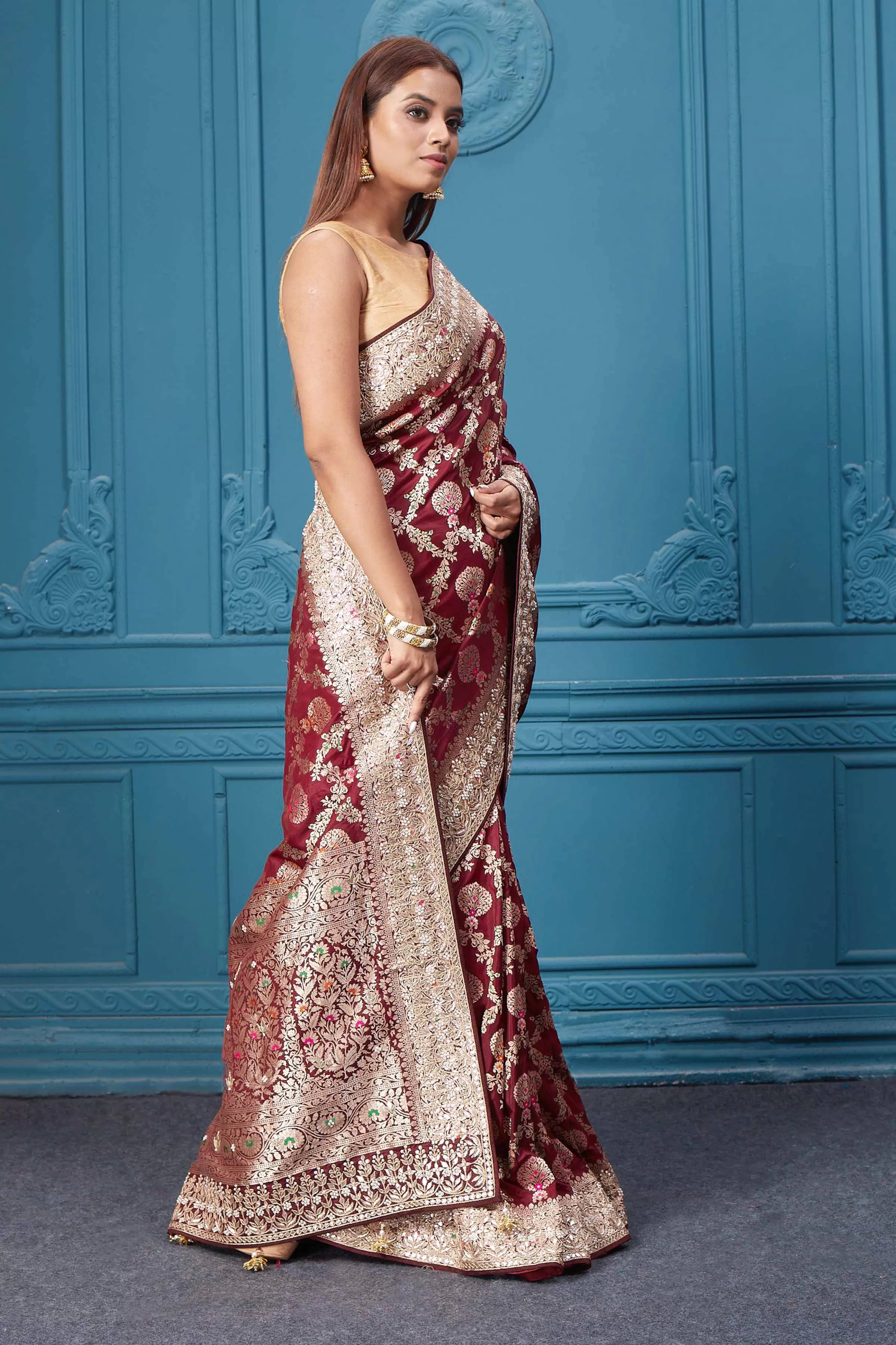 91A031 Maroon Heavy Banarasi Silk Saree