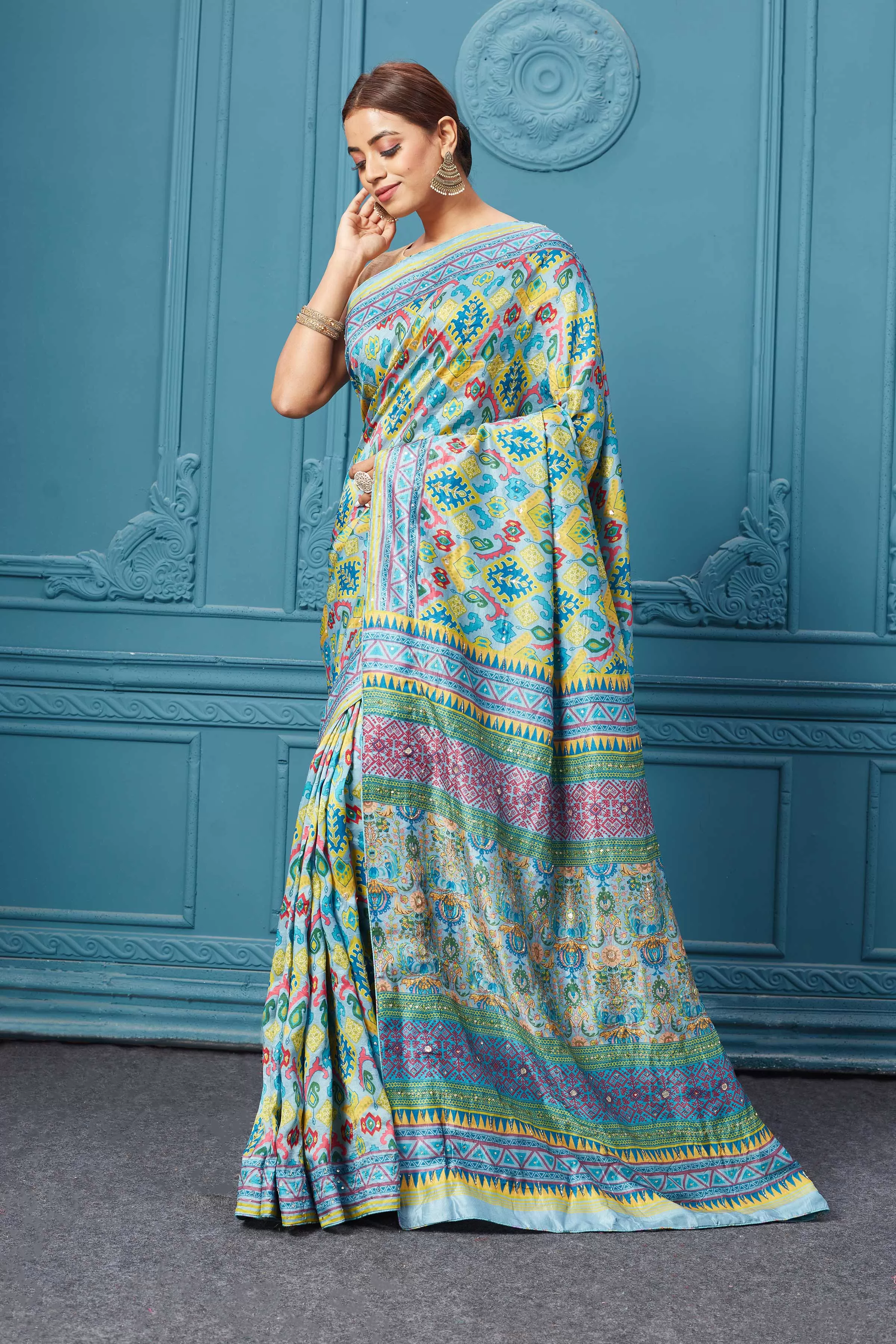 91A091 Yellow Multicolor Printed Saree Set