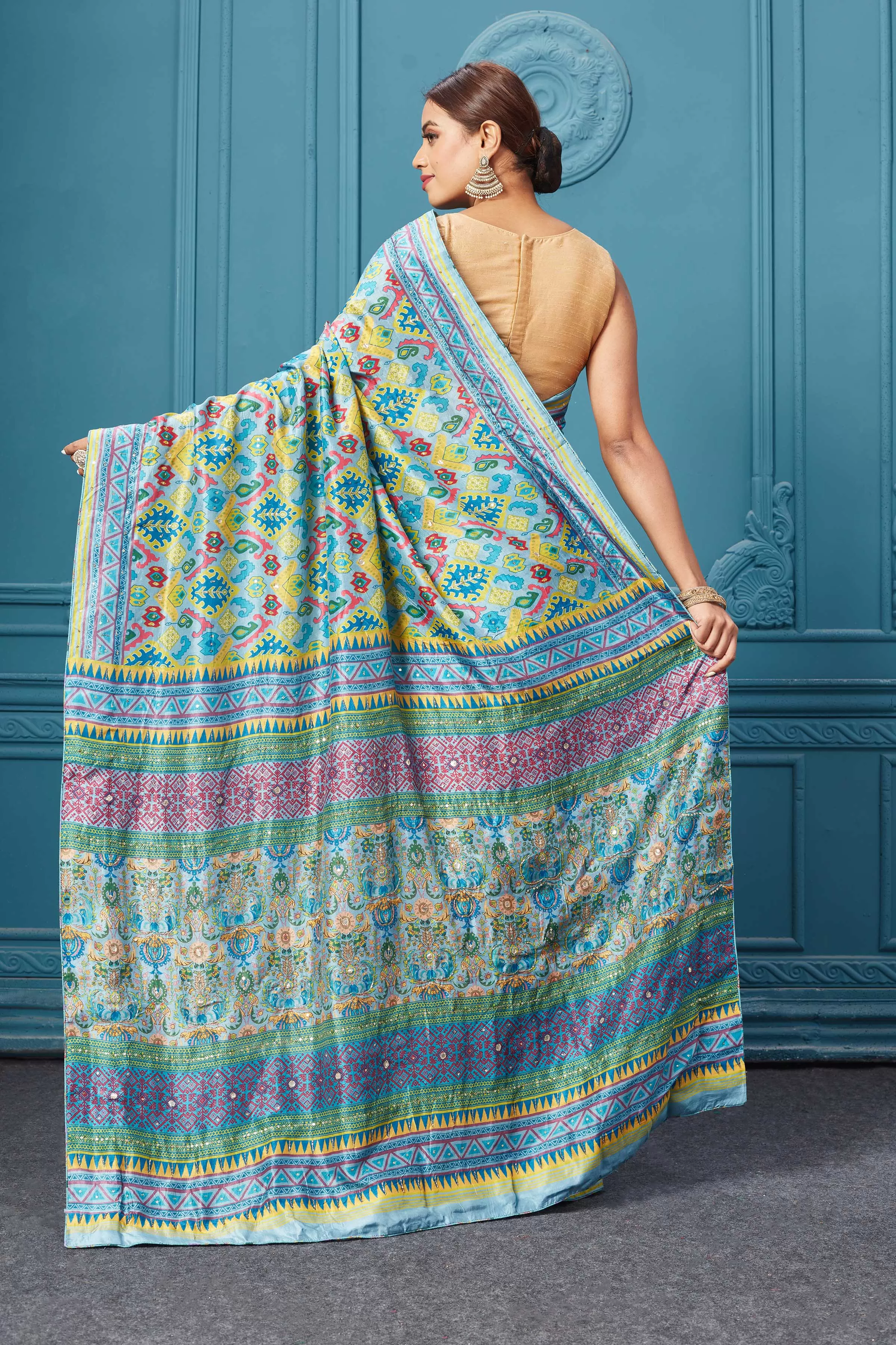 91A091 Yellow Multicolor Printed Saree Set