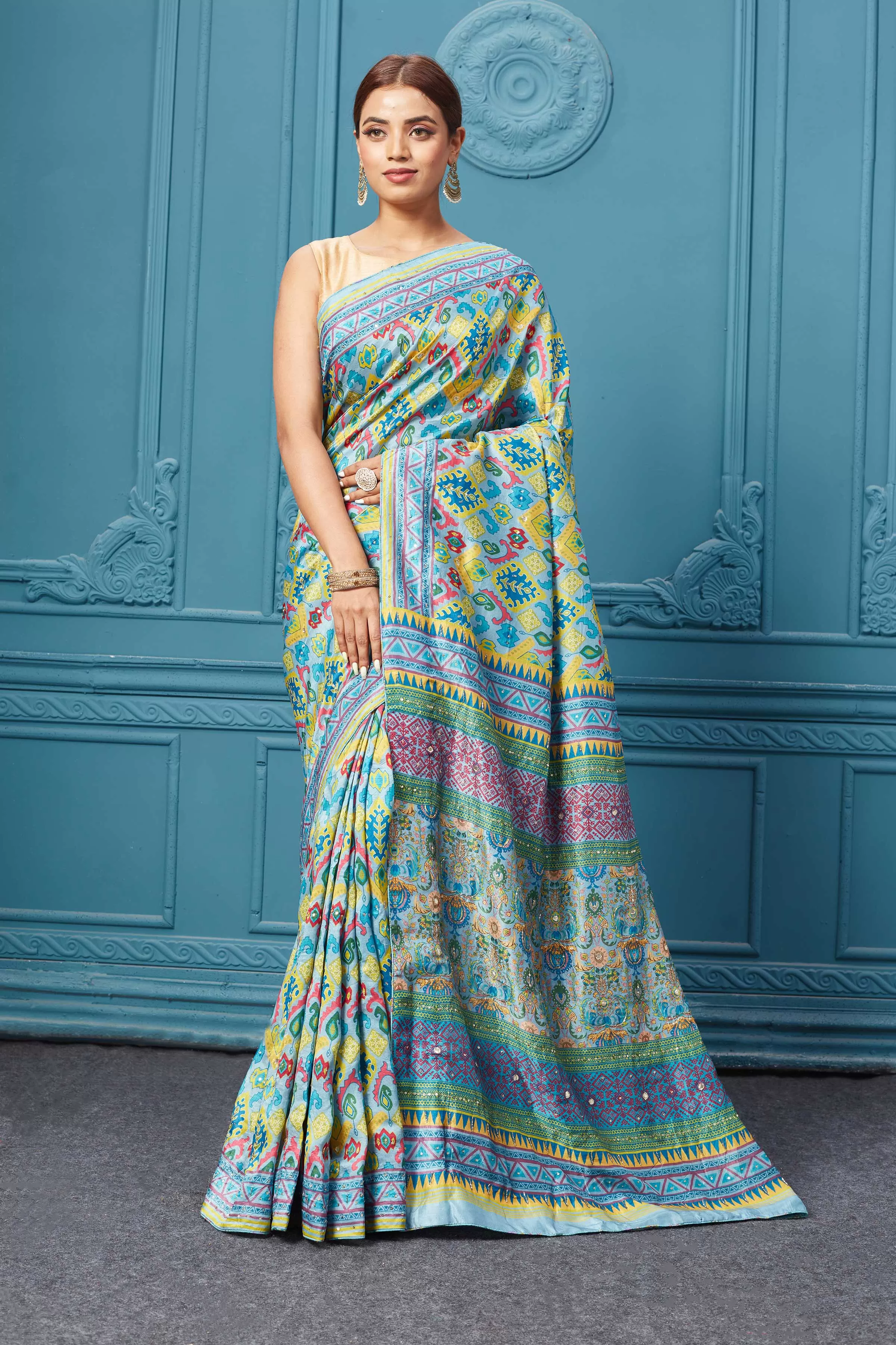 91A091 Yellow Multicolor Printed Saree Set