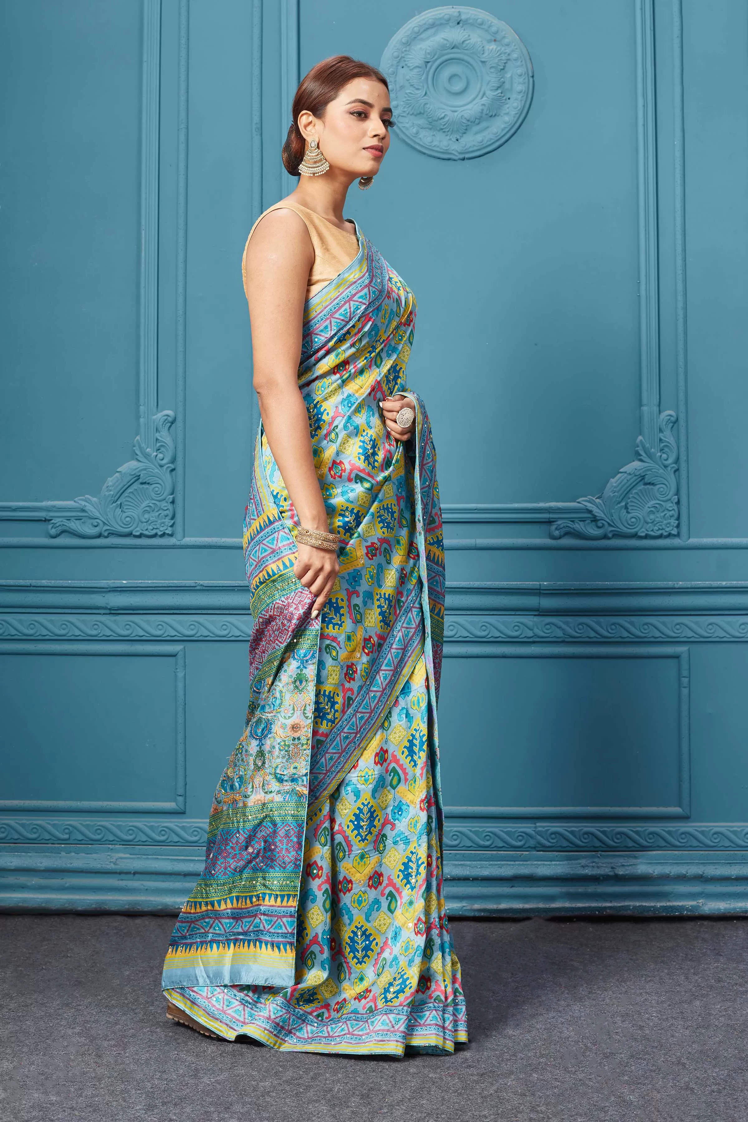 91A091 Yellow Multicolor Printed Saree Set