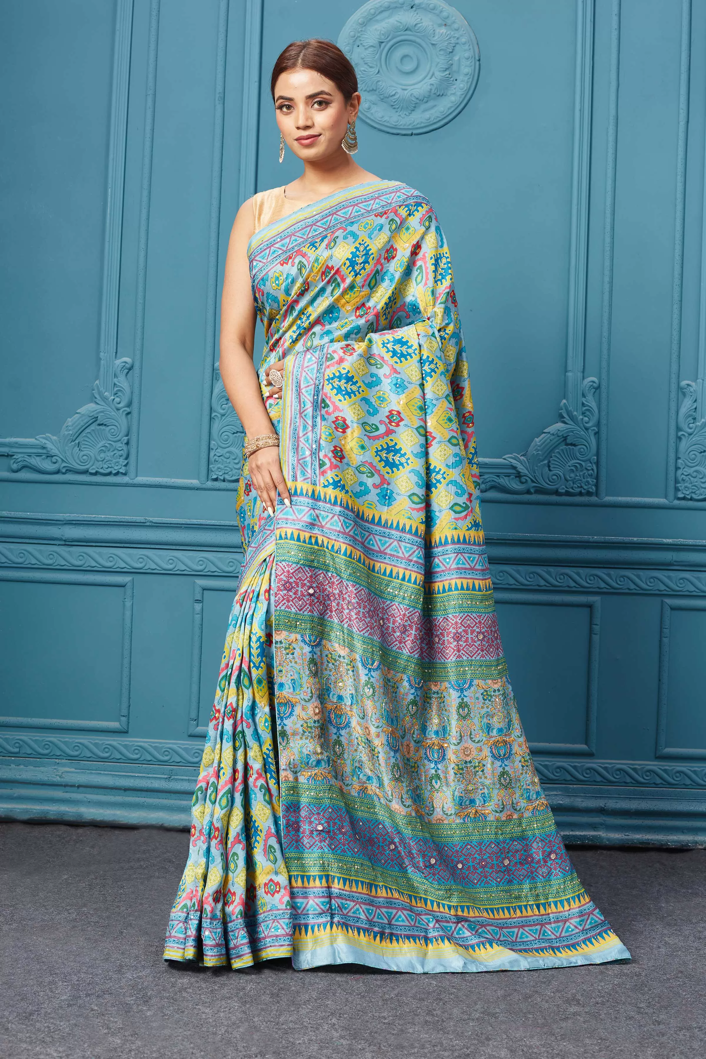 91A091 Yellow Multicolor Printed Saree Set