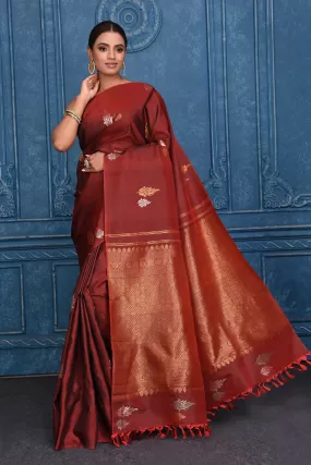 91A131 Maroon Kanchipuram Saree with Leaf Zari Buta