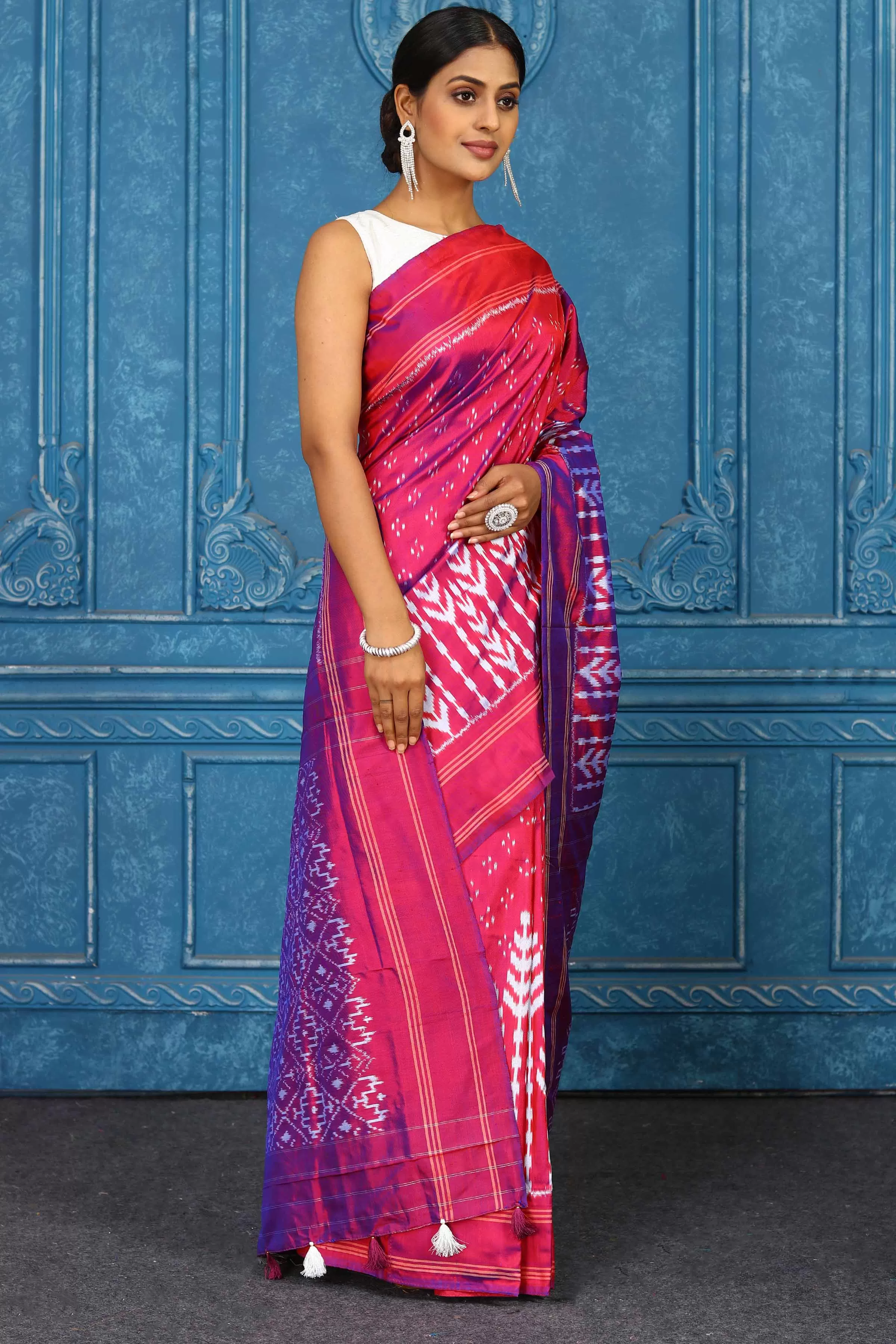 91A432 Pink Pochampalli Ikkat Silk Saree