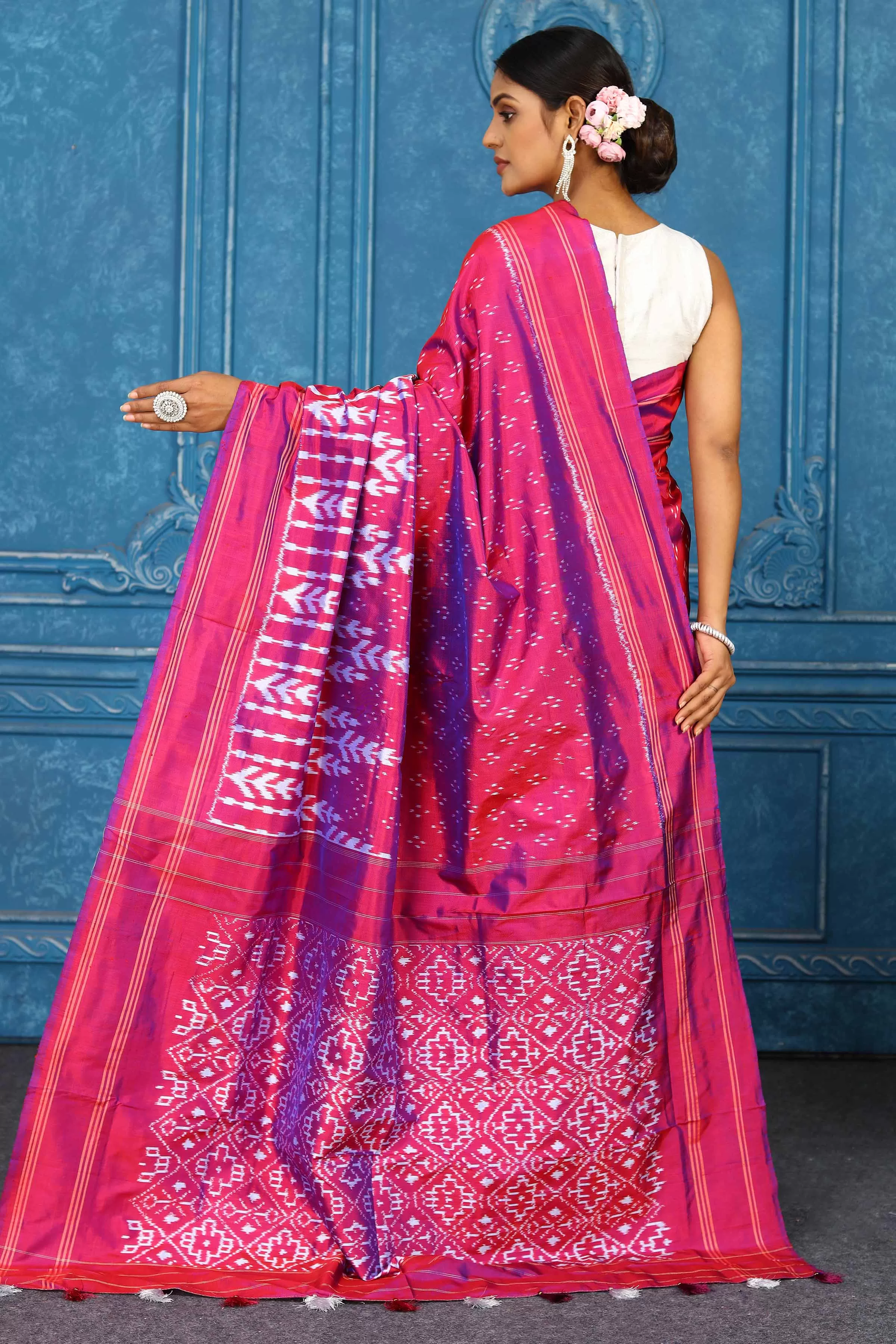 91A432 Pink Pochampalli Ikkat Silk Saree