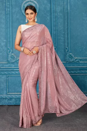 91A483 Dusty Pink Sequin Saree with Stone Work