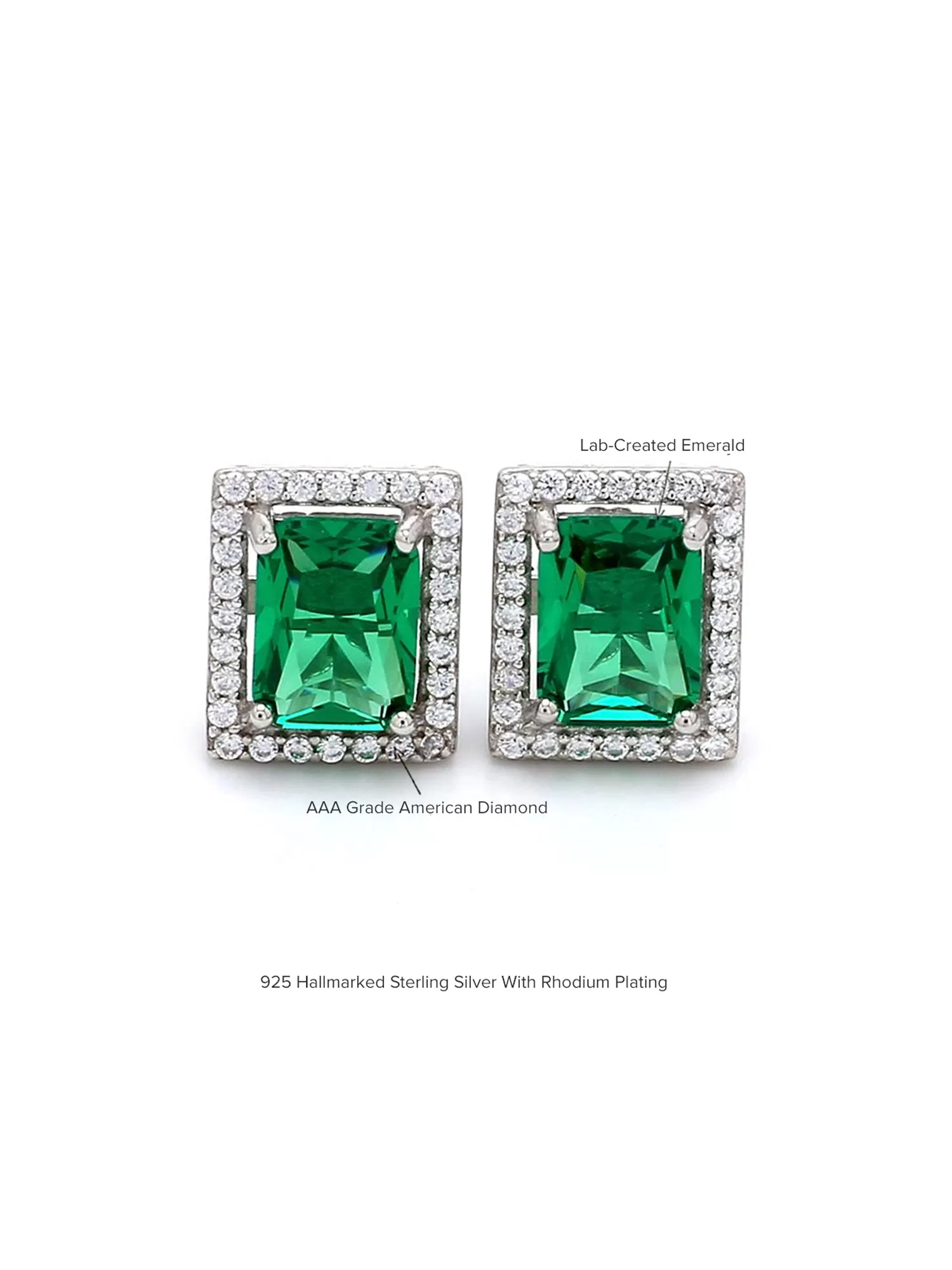 925 Pure Silver Emerald Stud Earrings For Women