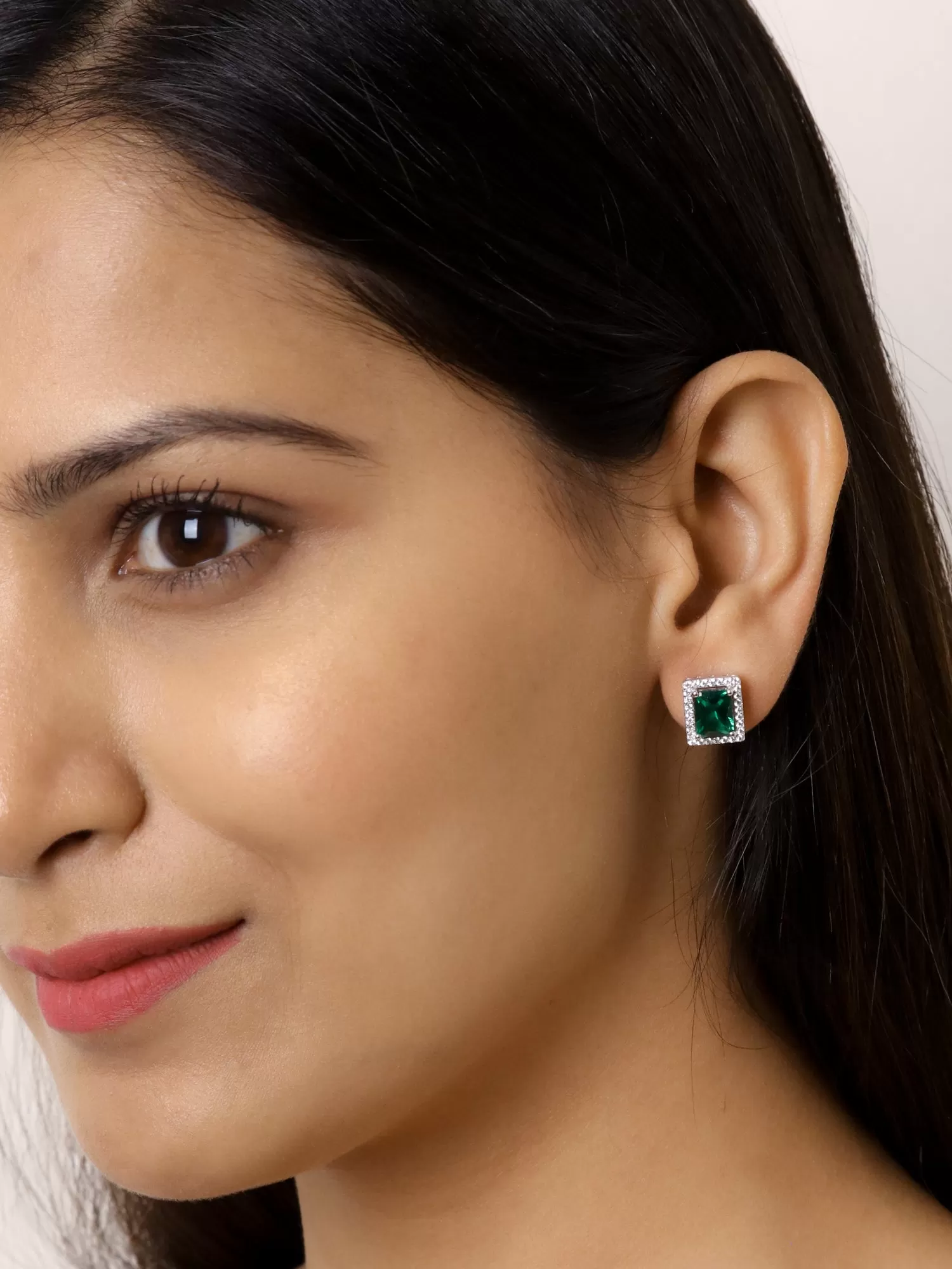 925 Pure Silver Emerald Stud Earrings For Women