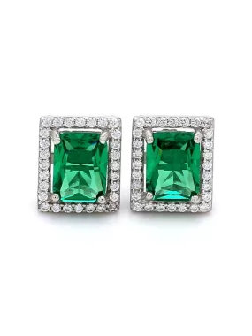 925 Pure Silver Emerald Stud Earrings For Women