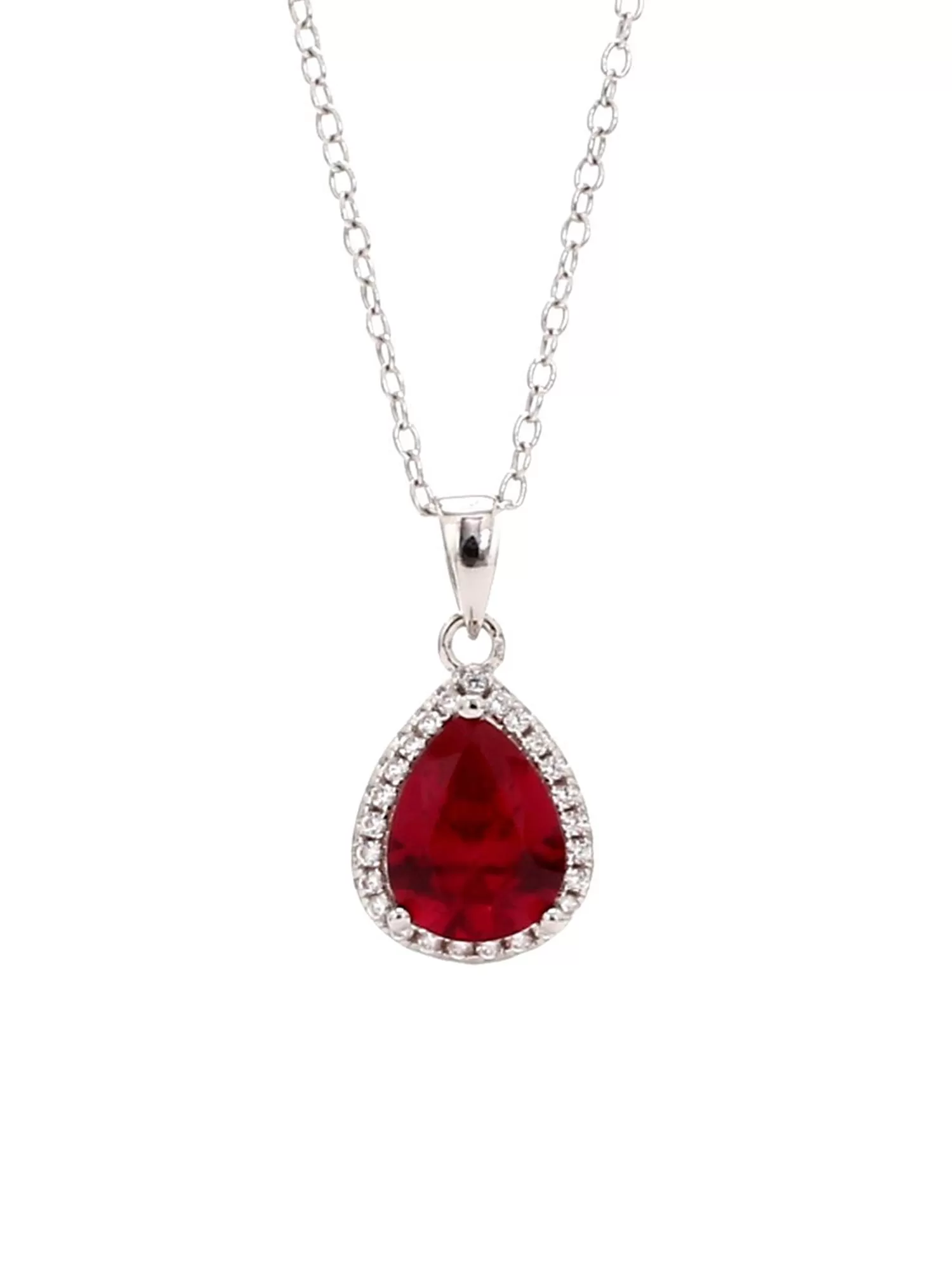 925 Silver Red Ruby Locket In Pear Shape