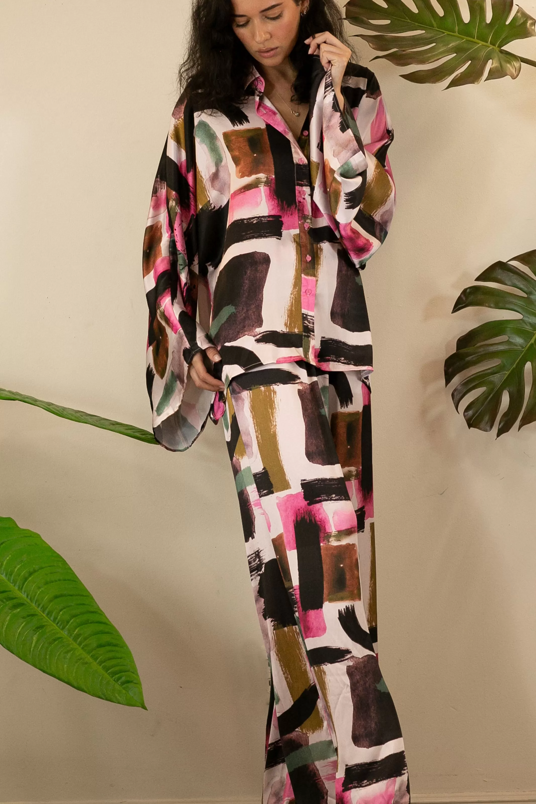 Abstract Printed Kimono Pant Set