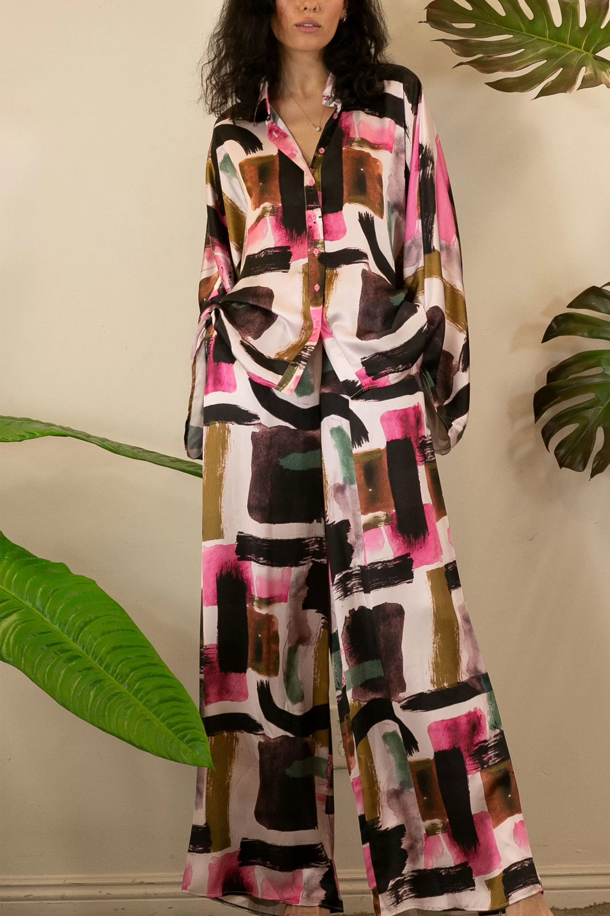 Abstract Printed Kimono Pant Set