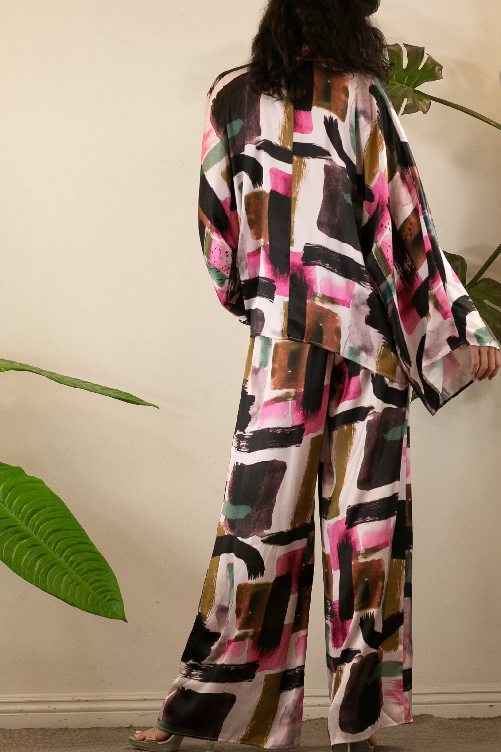 Abstract Printed Kimono Pant Set