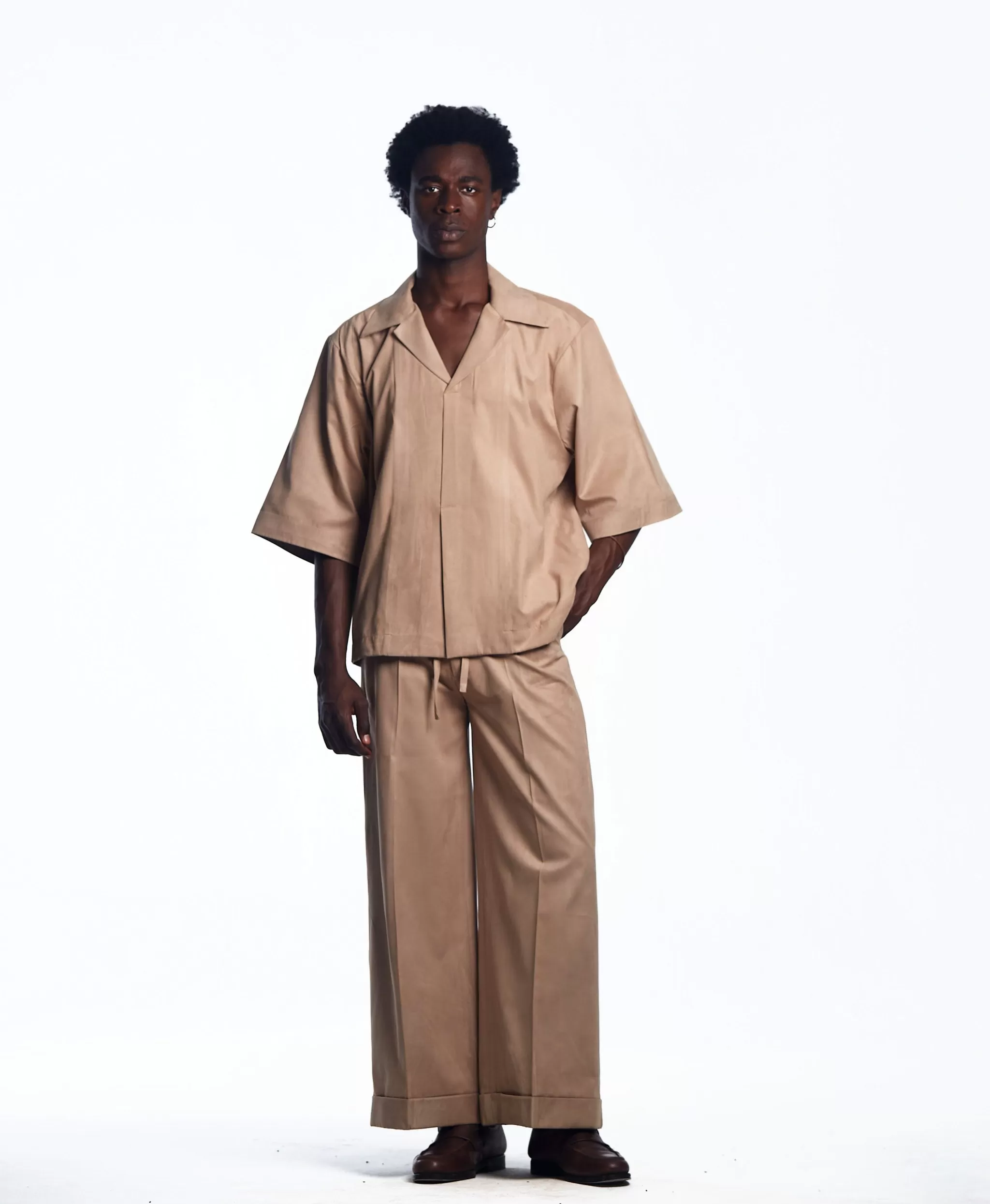 AJABENG Lumba Suede Drawstring Turn-up Pants