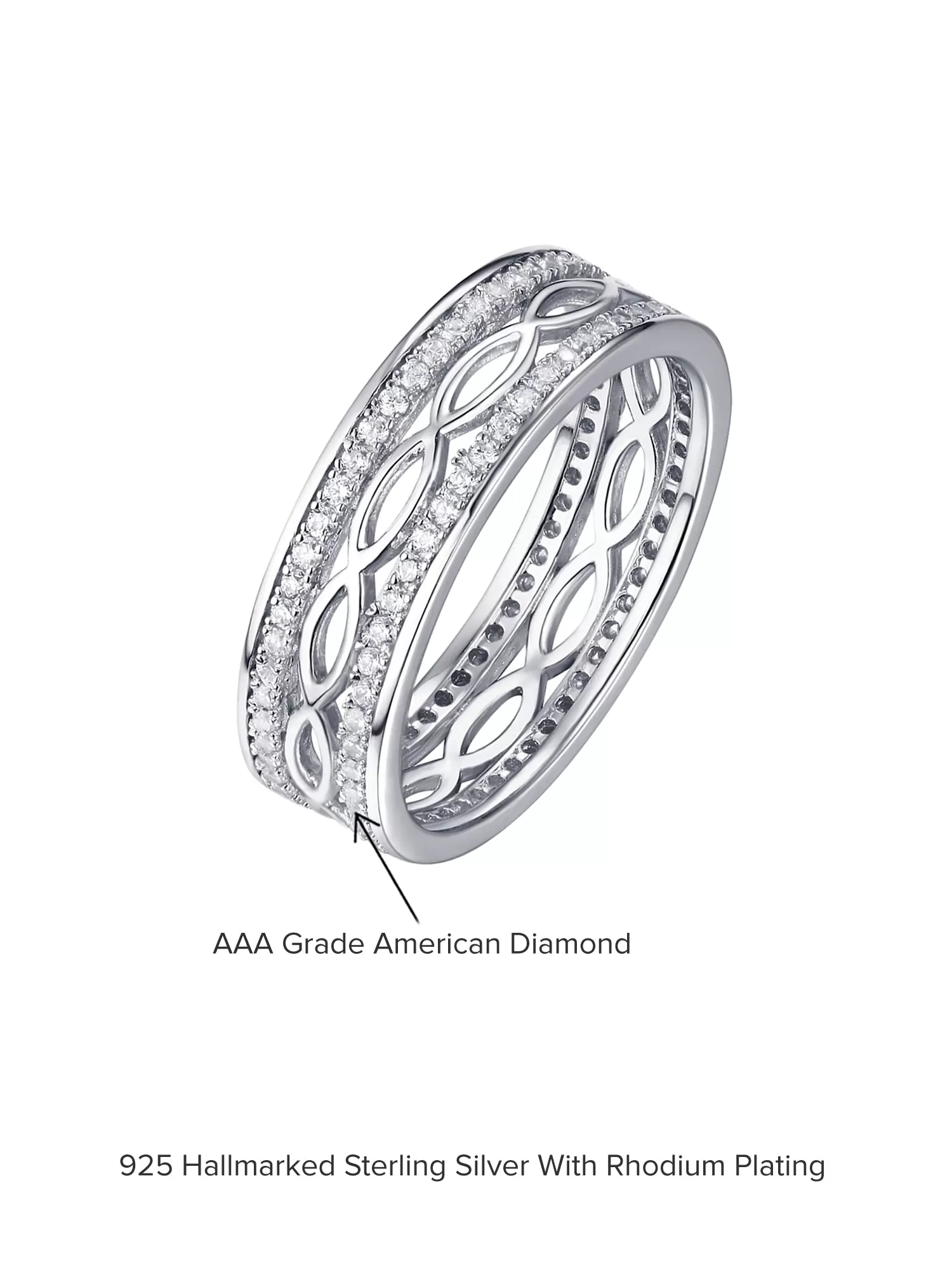 American Diamond Multi Row 925 Silver Band Ring