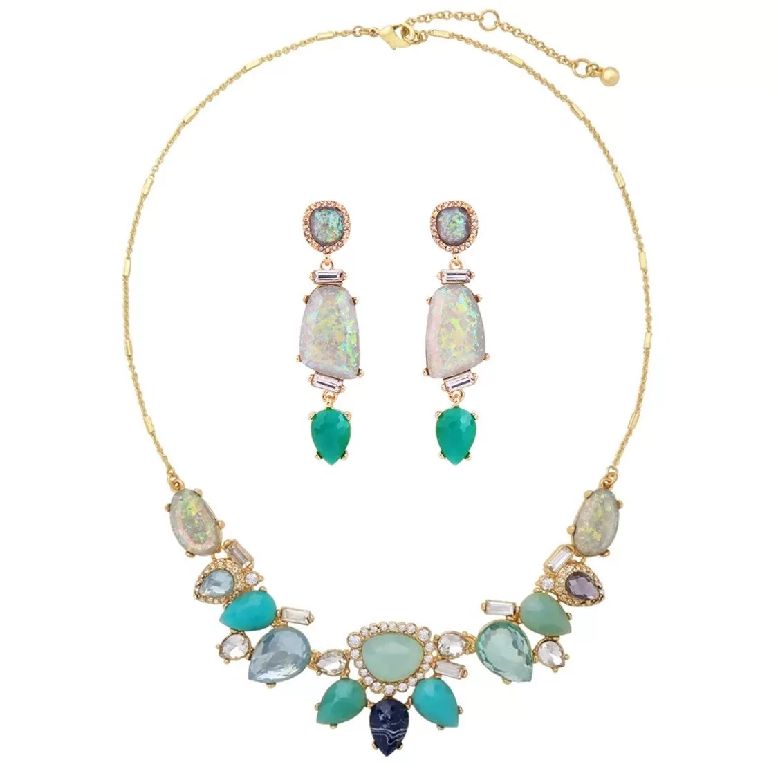 Aqua Teal Blue Geometric Collar Necklace Earring Set