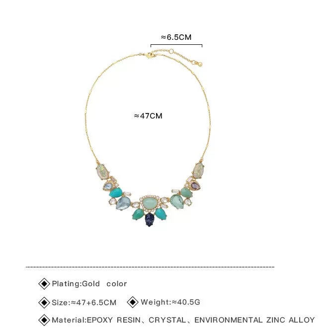 Aqua Teal Blue Geometric Collar Necklace Earring Set