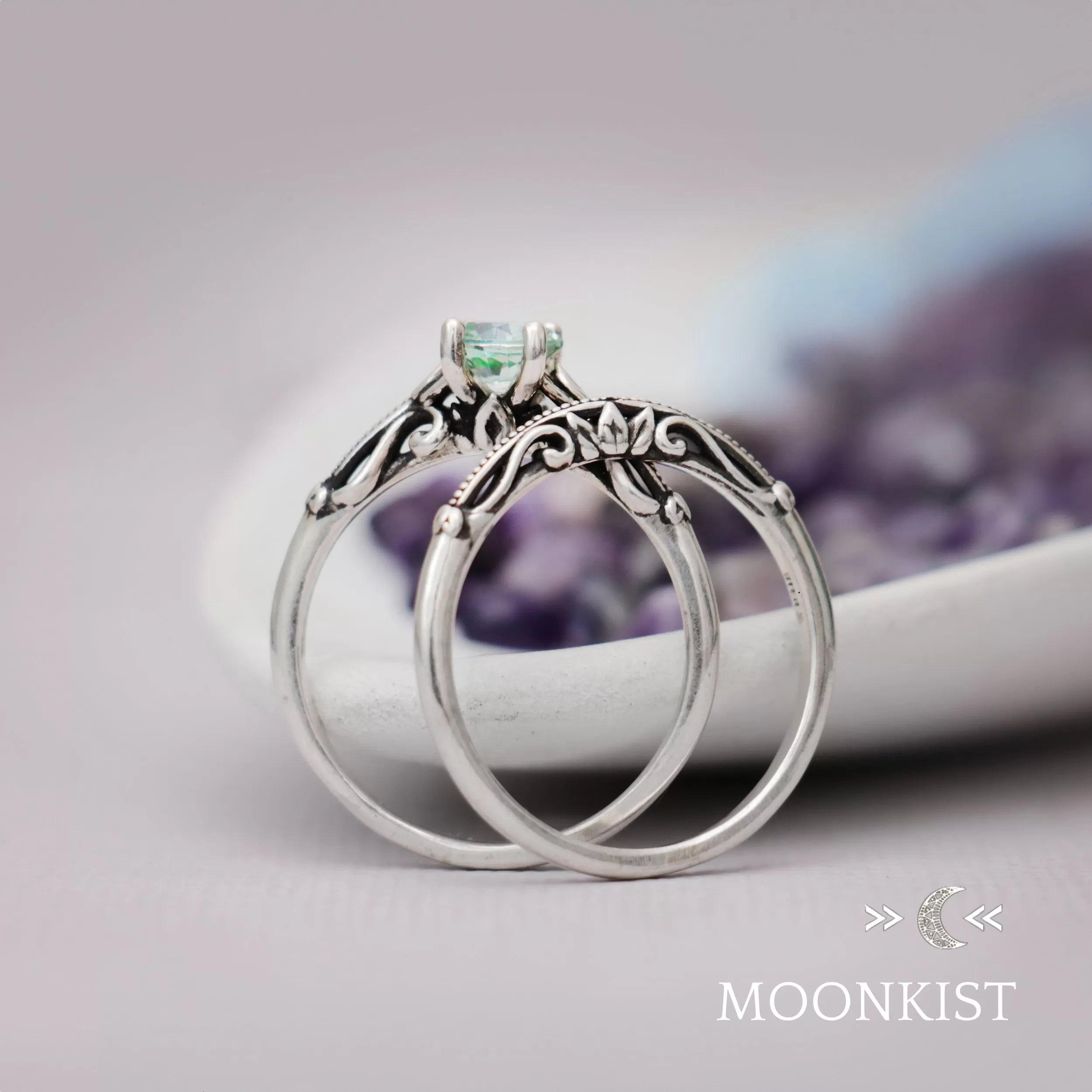 Art Deco Engagement Ring Set | Moonkist Designs