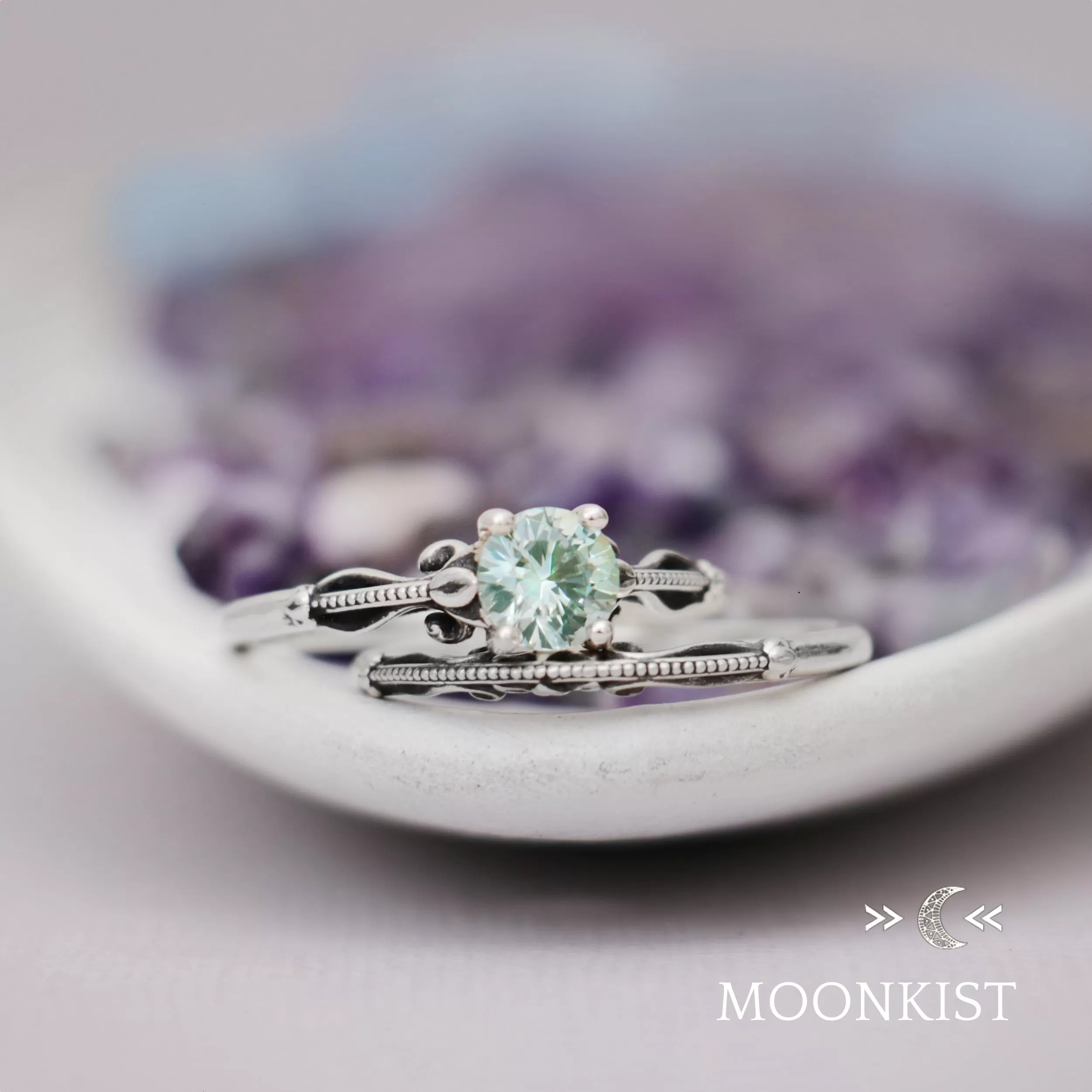 Art Deco Engagement Ring Set | Moonkist Designs