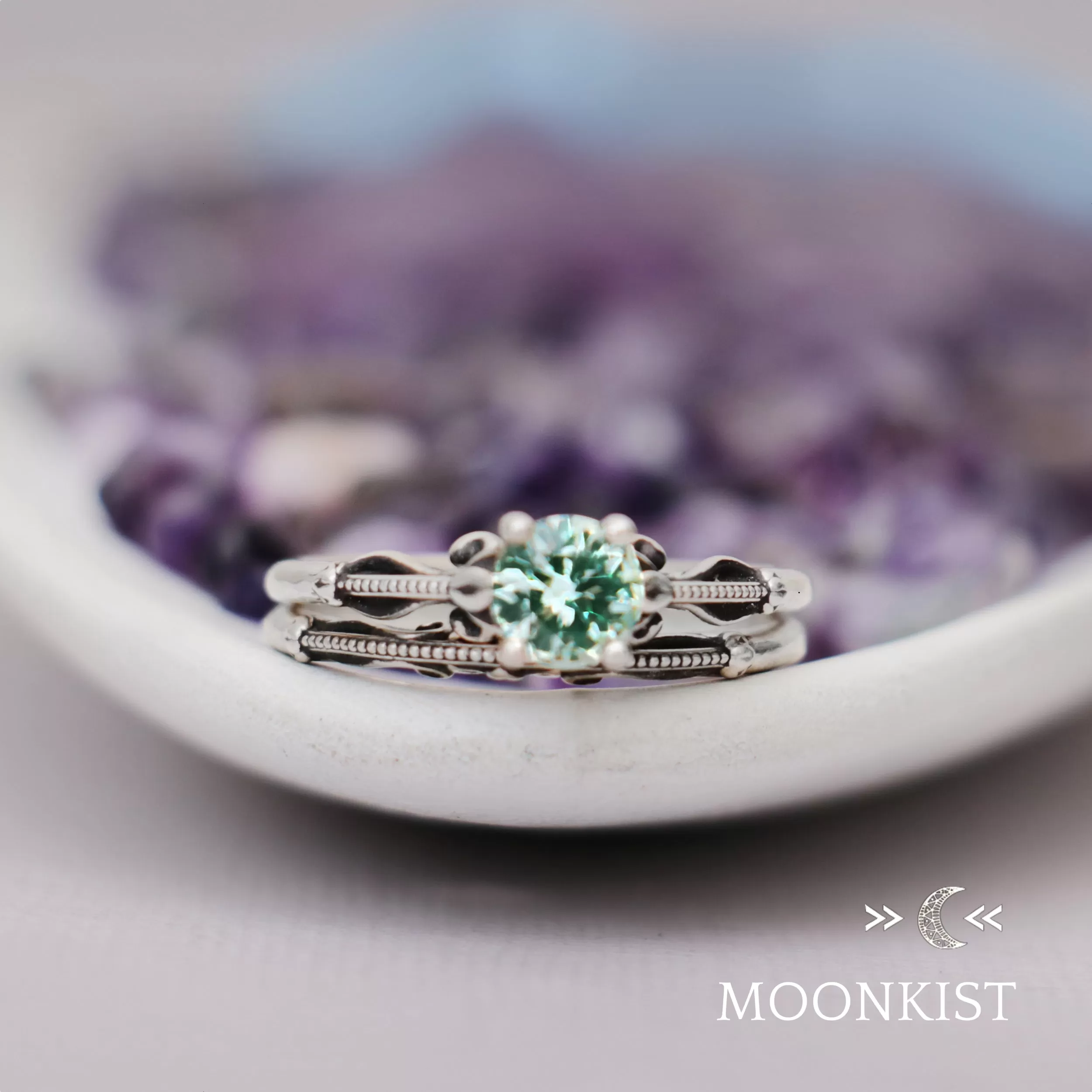 Art Deco Engagement Ring Set | Moonkist Designs