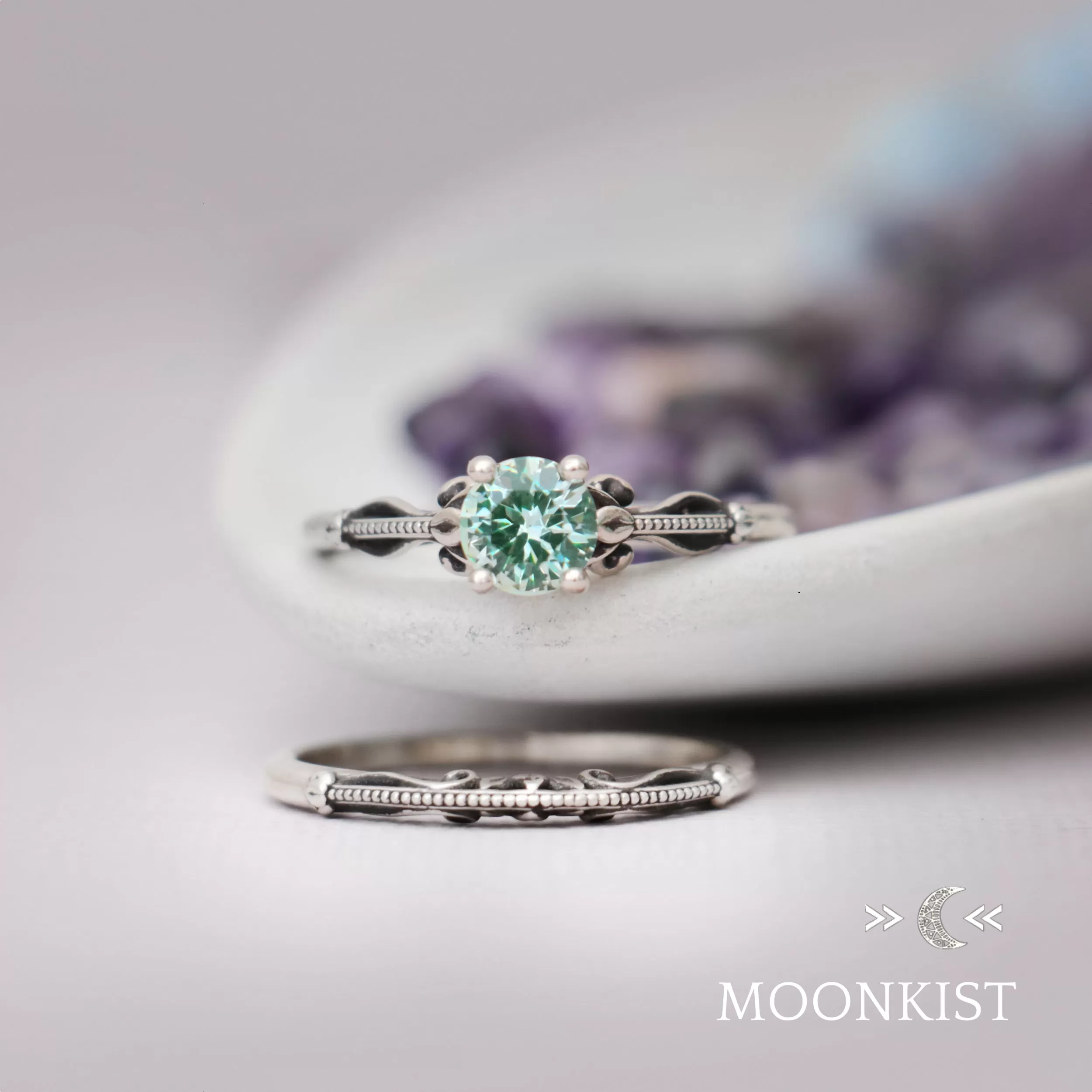 Art Deco Engagement Ring Set | Moonkist Designs