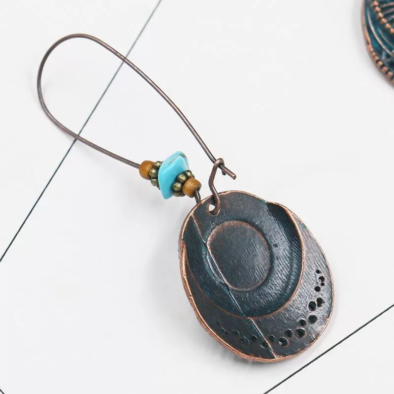 Babakud Retro Alloy Long Round Turquoise Earrings