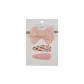 Ballerina Snap Hair Clips & Bow Set in Coral