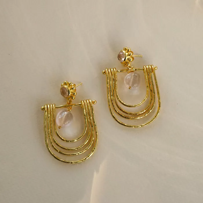 Bianc Rosetta Rose Quartz Gold Earrings