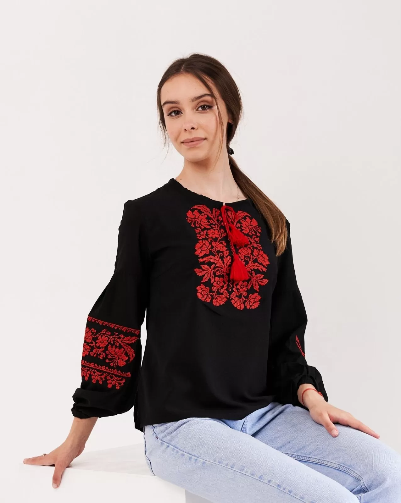 Black and Red Chiffon Women's Blouse