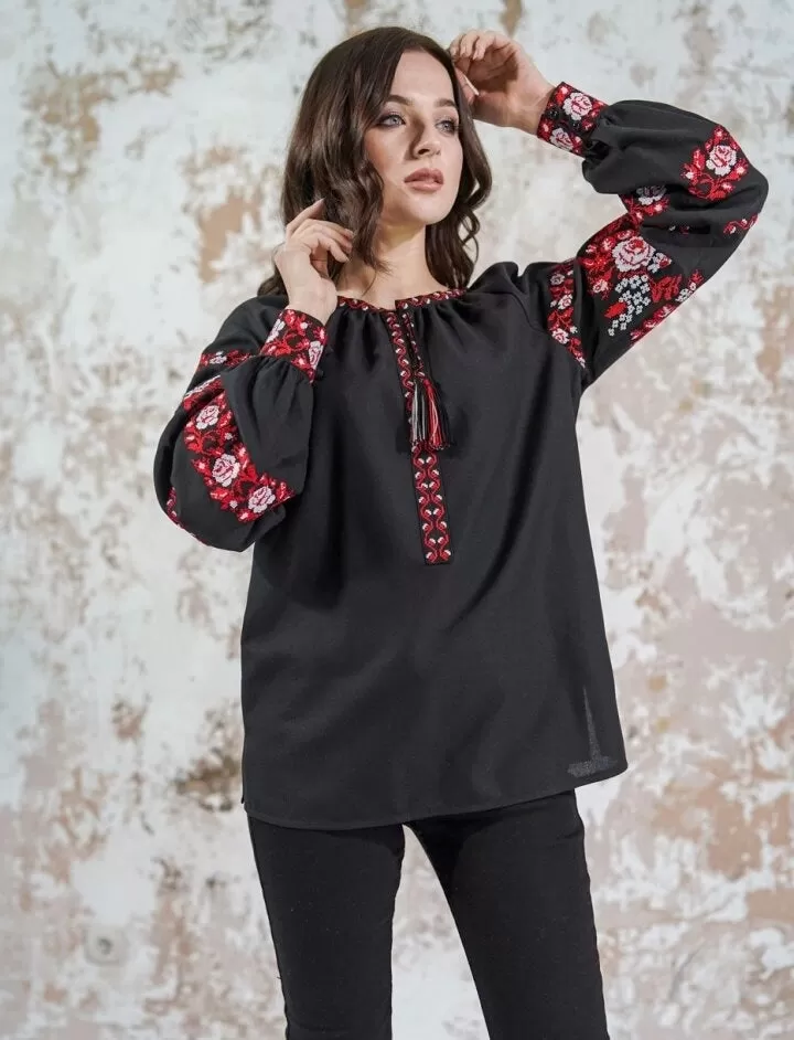 Black Blouse- “Red Rose”