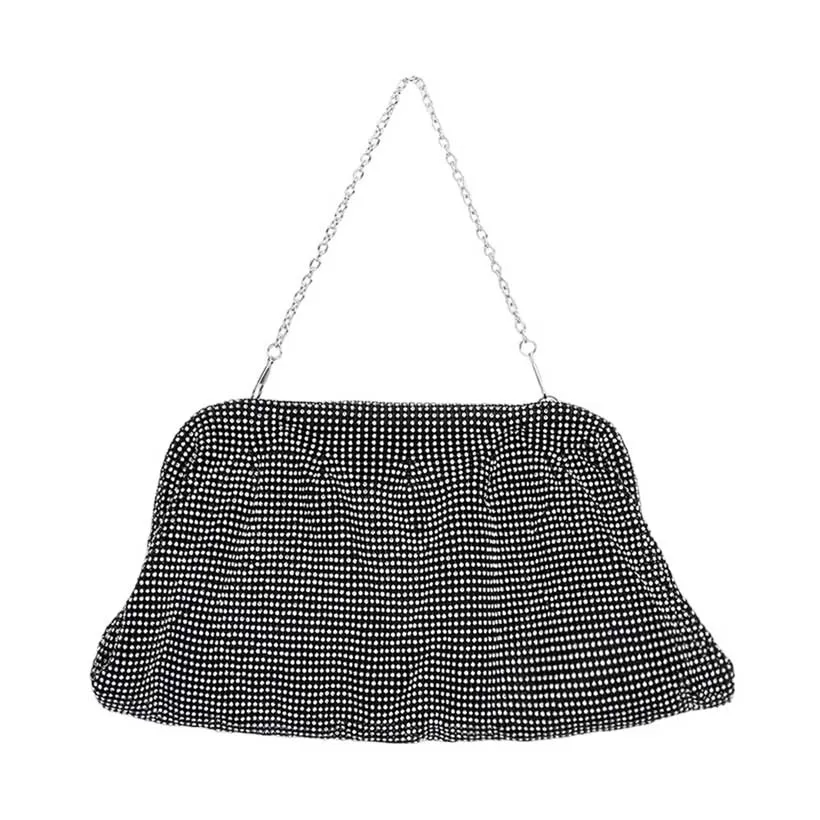 Bling Pleated Evening Clutch Tote Crossbody Bag