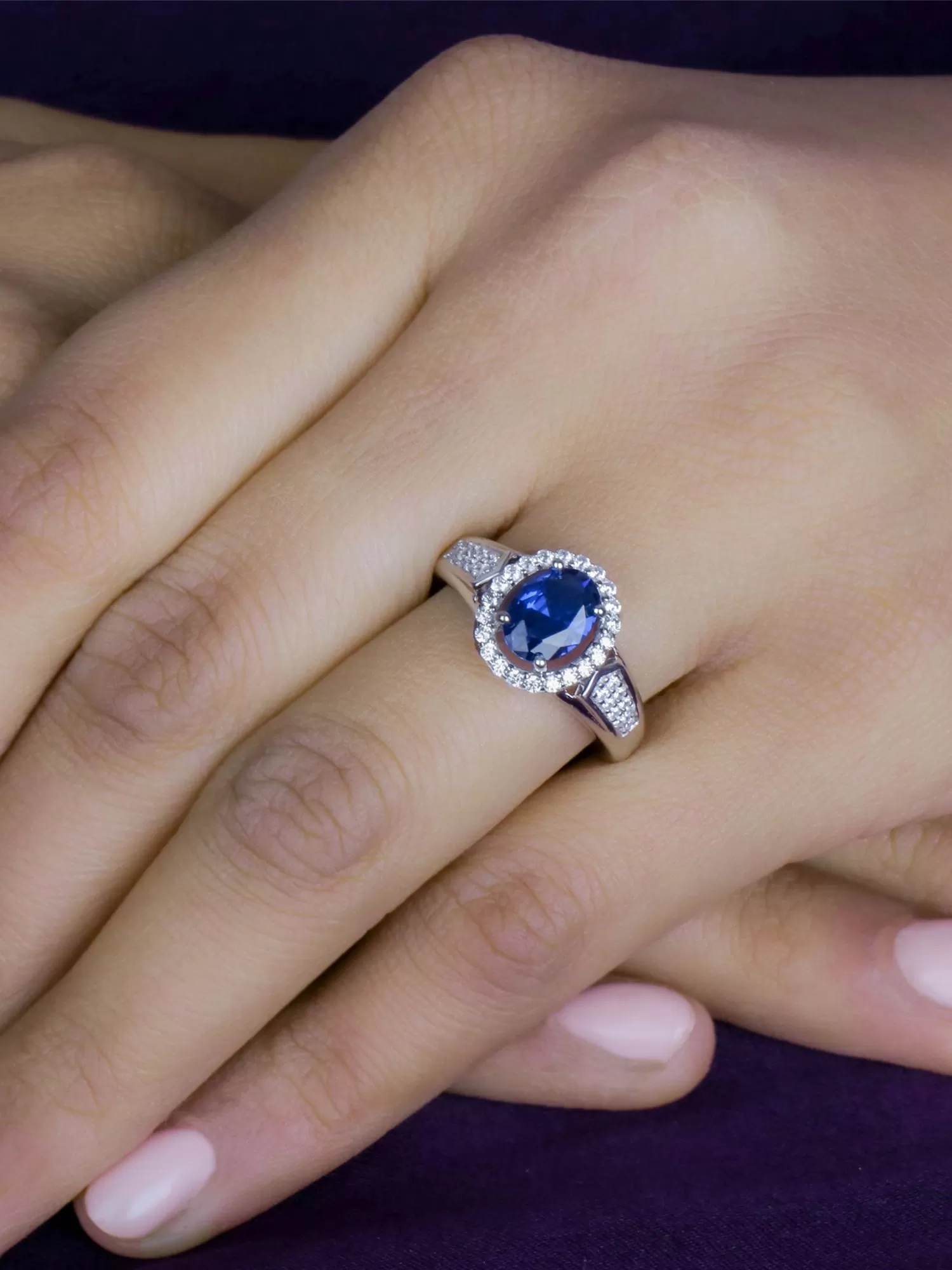 Blue Sapphire 925 Silver Halo Ring