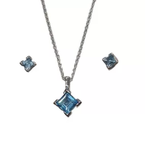 Blue Topaz stud earrings necklace Set