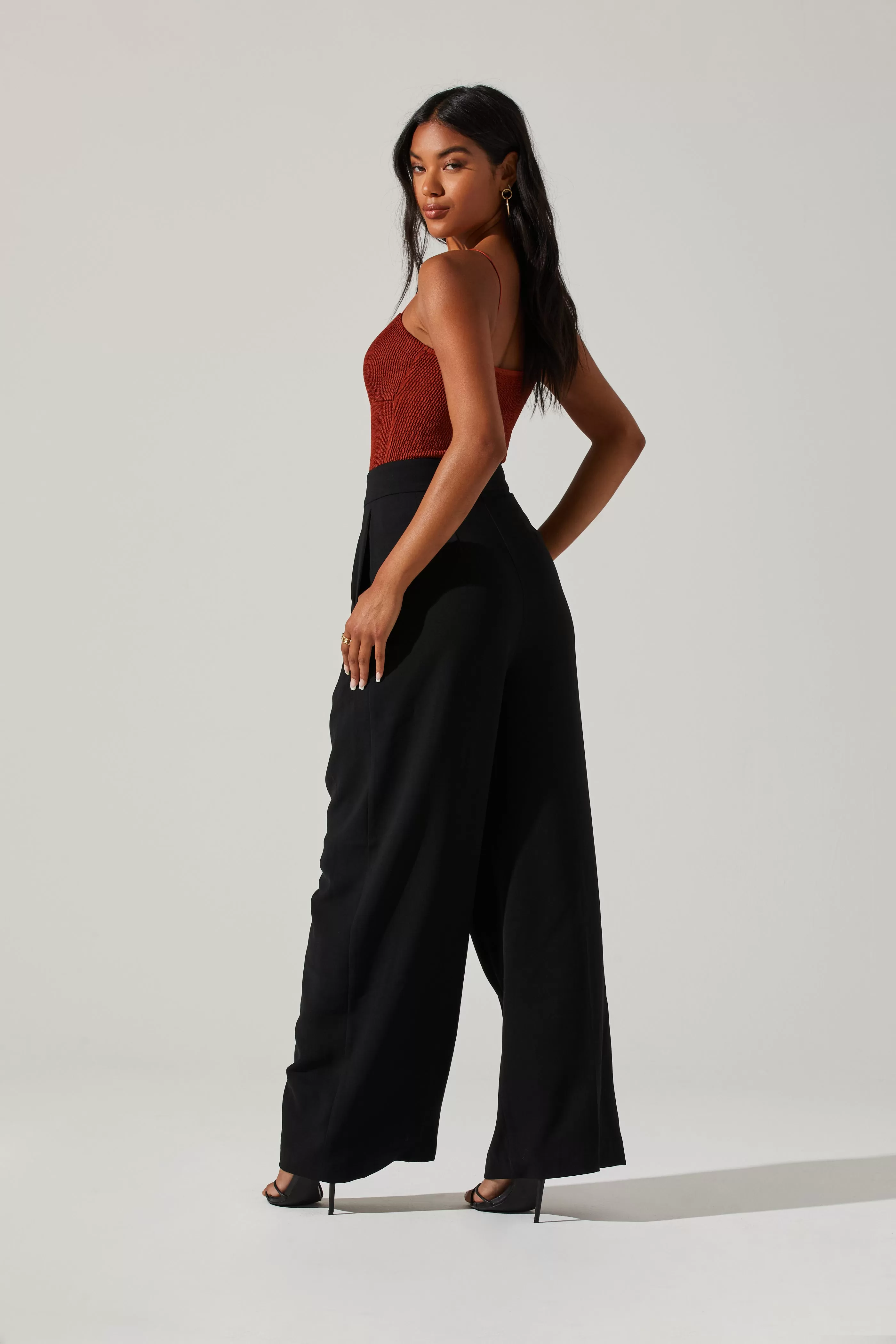 Boyfriend Criss Cross Pleated Wide Leg Pants