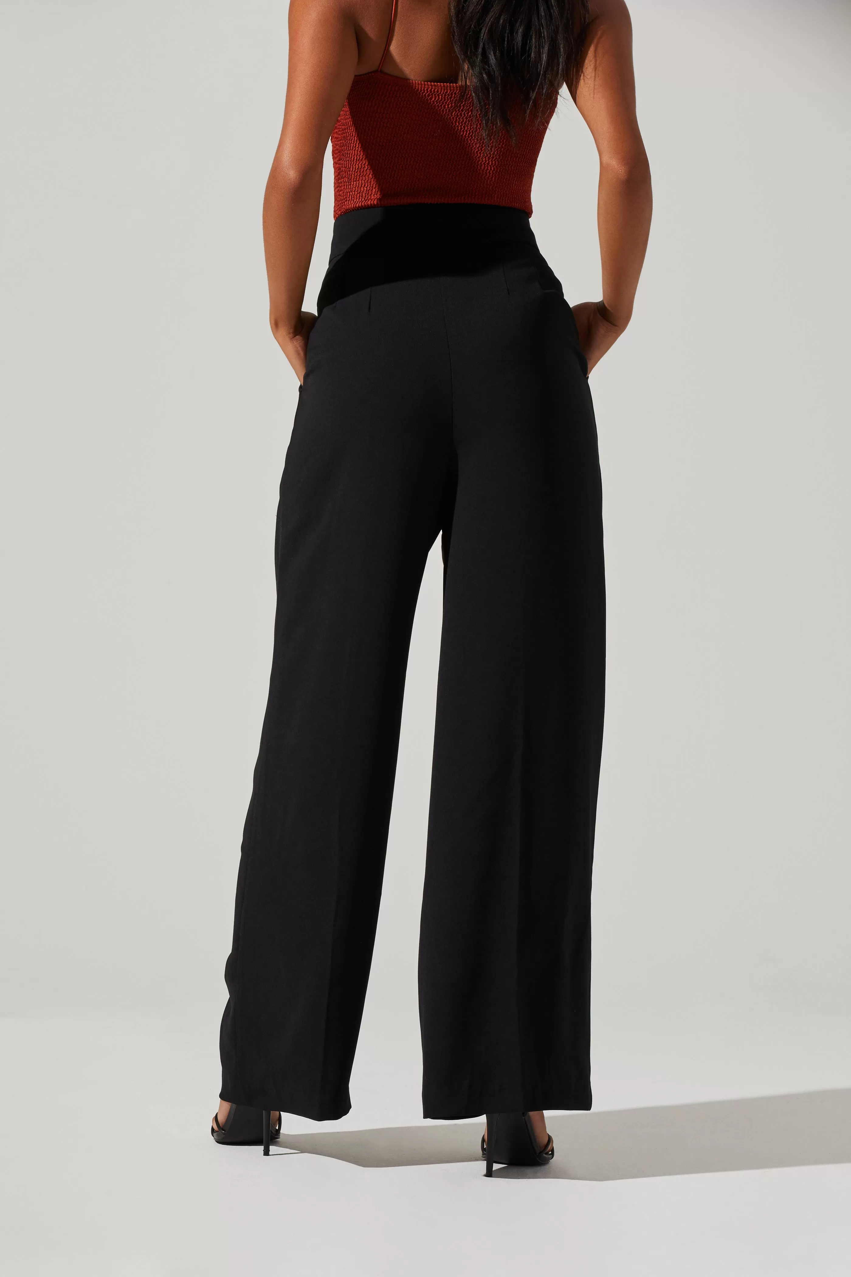 Boyfriend Criss Cross Pleated Wide Leg Pants