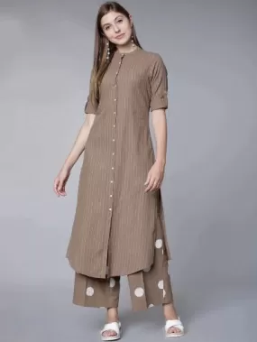 Brown Stripes Pure Cotton Kurti Pant Set Of 2