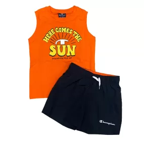 Champion boy's suit with sleeveless t-shirt and boxer shorts 306794 OS005 orange-blue